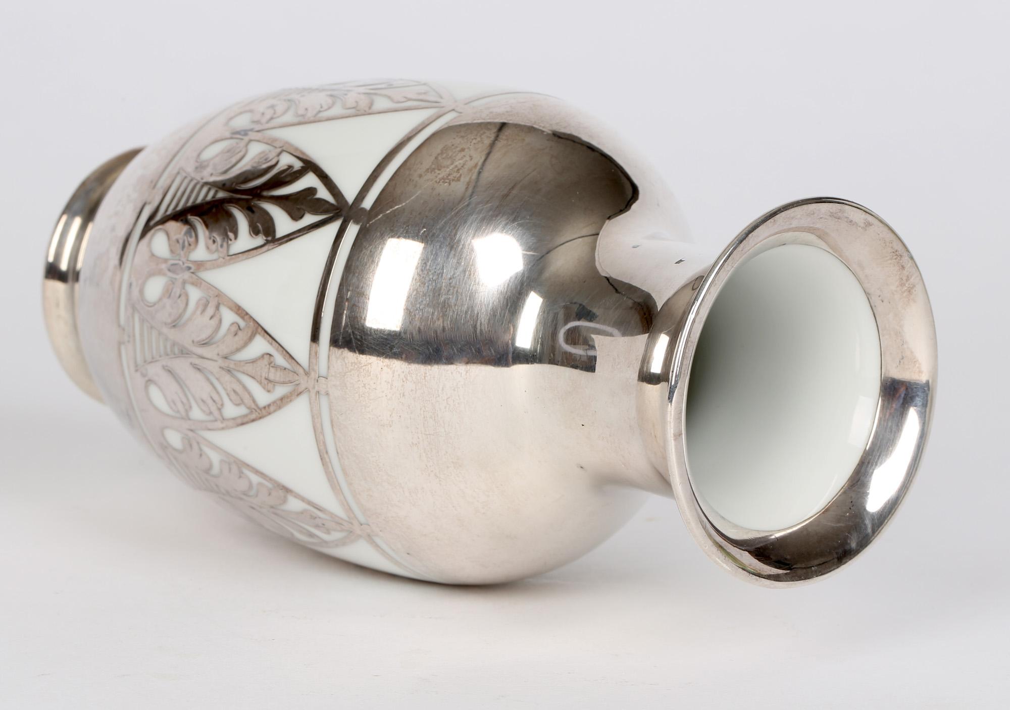 German Thomas Bavaria Art Deco Silver Overlay Porcelain Vase 