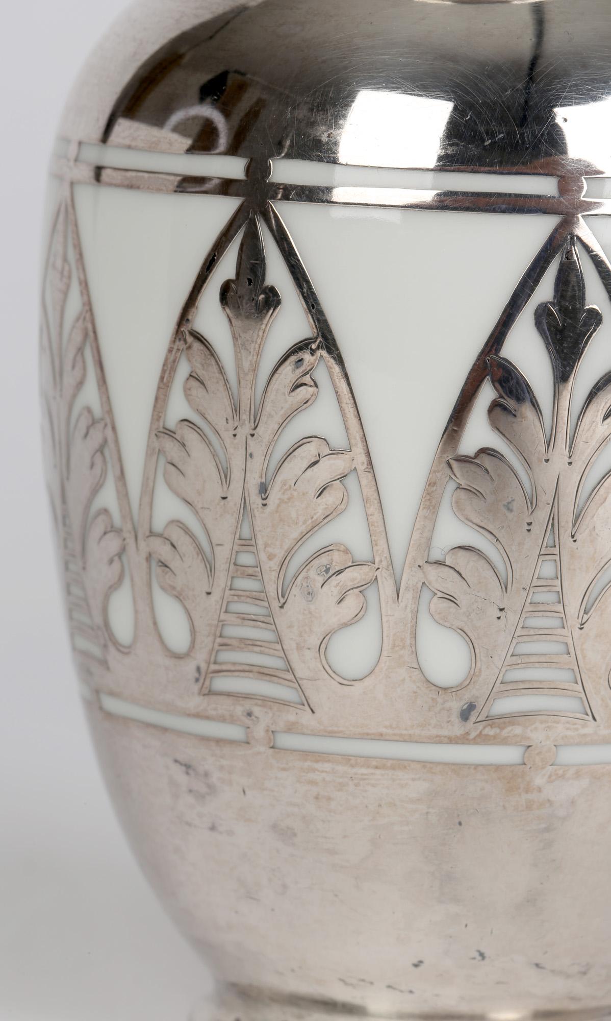 Glazed Thomas Bavaria Art Deco Silver Overlay Porcelain Vase 