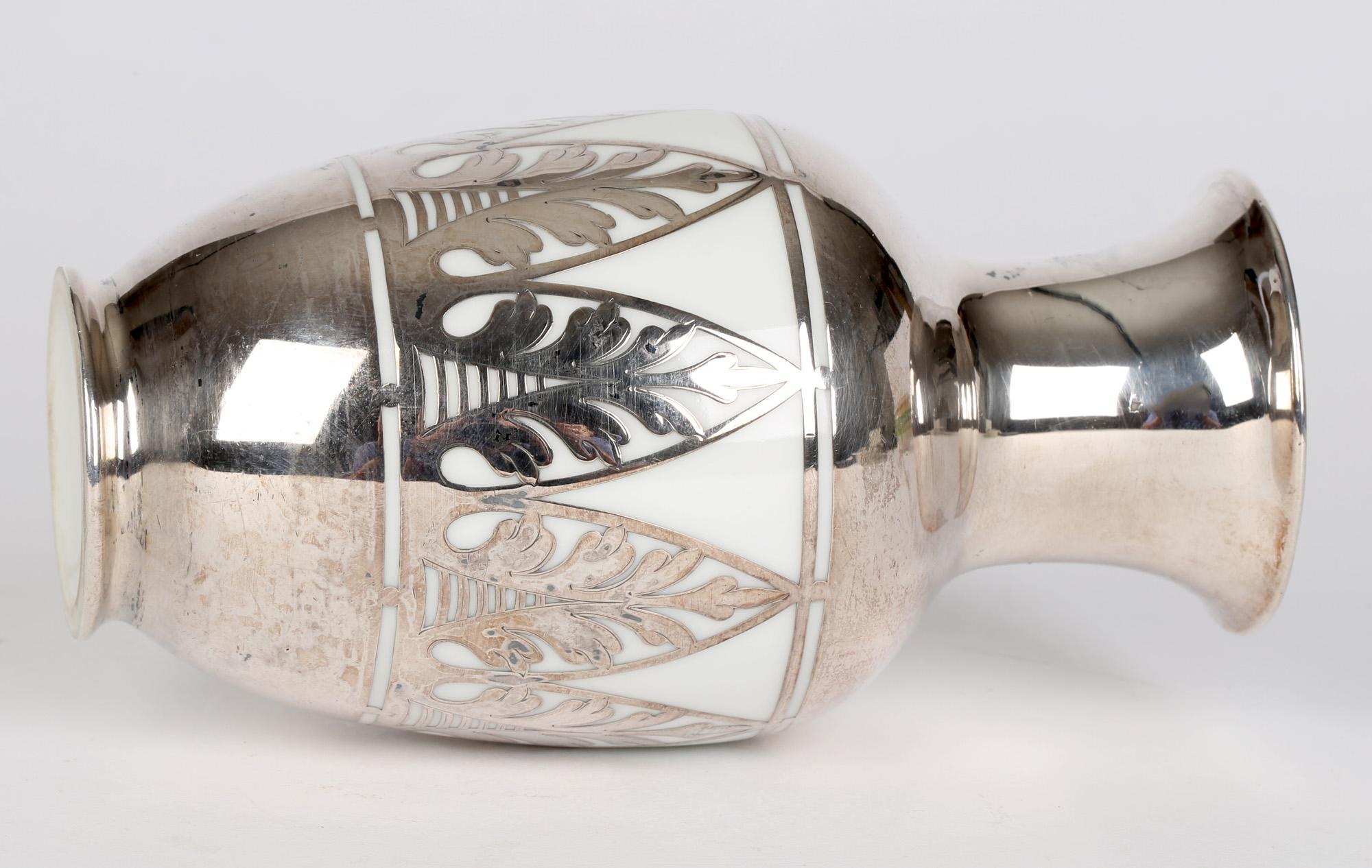 Mid-20th Century Thomas Bavaria Art Deco Silver Overlay Porcelain Vase 
