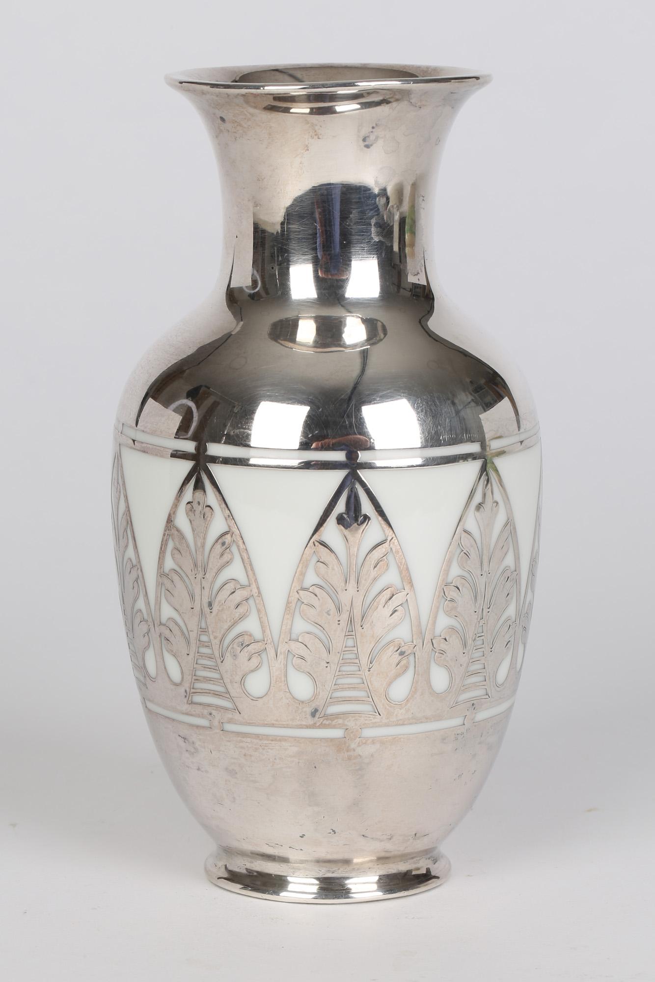 Thomas Bavaria Art Deco Silver Overlay Porcelain Vase  1