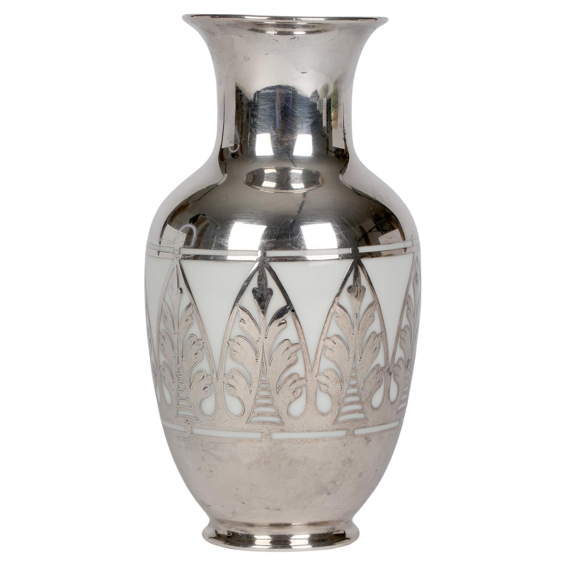 Thomas Bavaria Art Deco Silver Overlay Porcelain Vase 