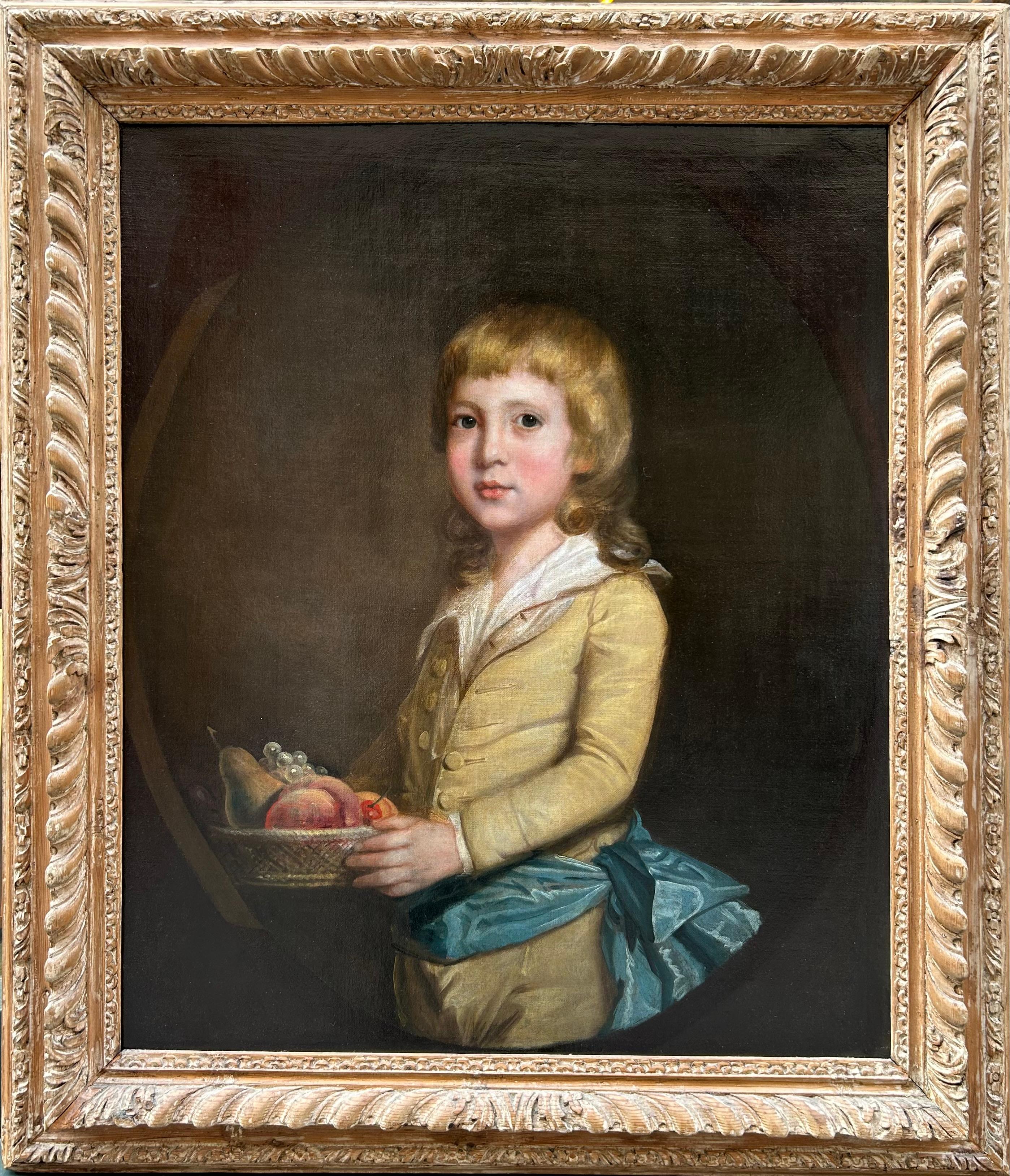 Portrait d'un jeune garçon portant un panier de fruits, XVIIIe siècle Huile sur toile - Painting de Thomas Beach