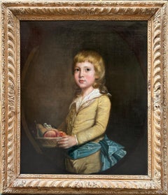 Portrait of a Young Boy Carrying a Fruit Basket, 18th Century Oil on Canvas