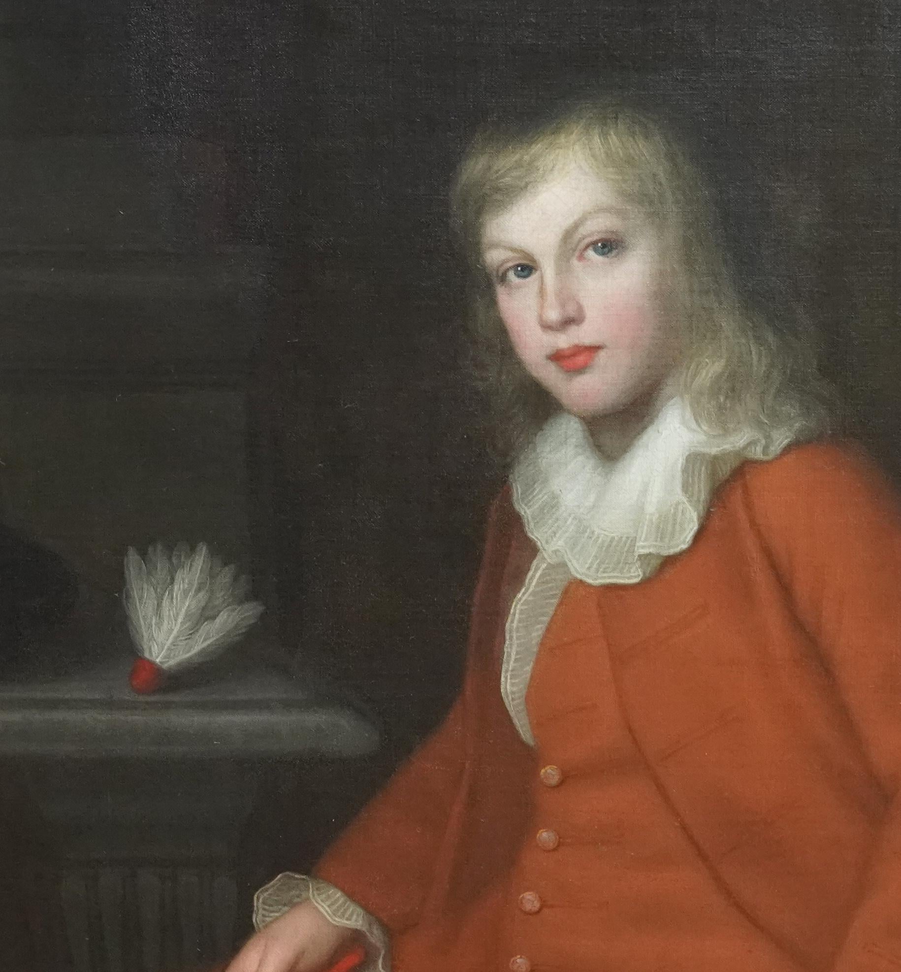 Portrait of Robert Monypenny with Racket - British 18th century art oil painting - Old Masters Painting by Thomas Beach