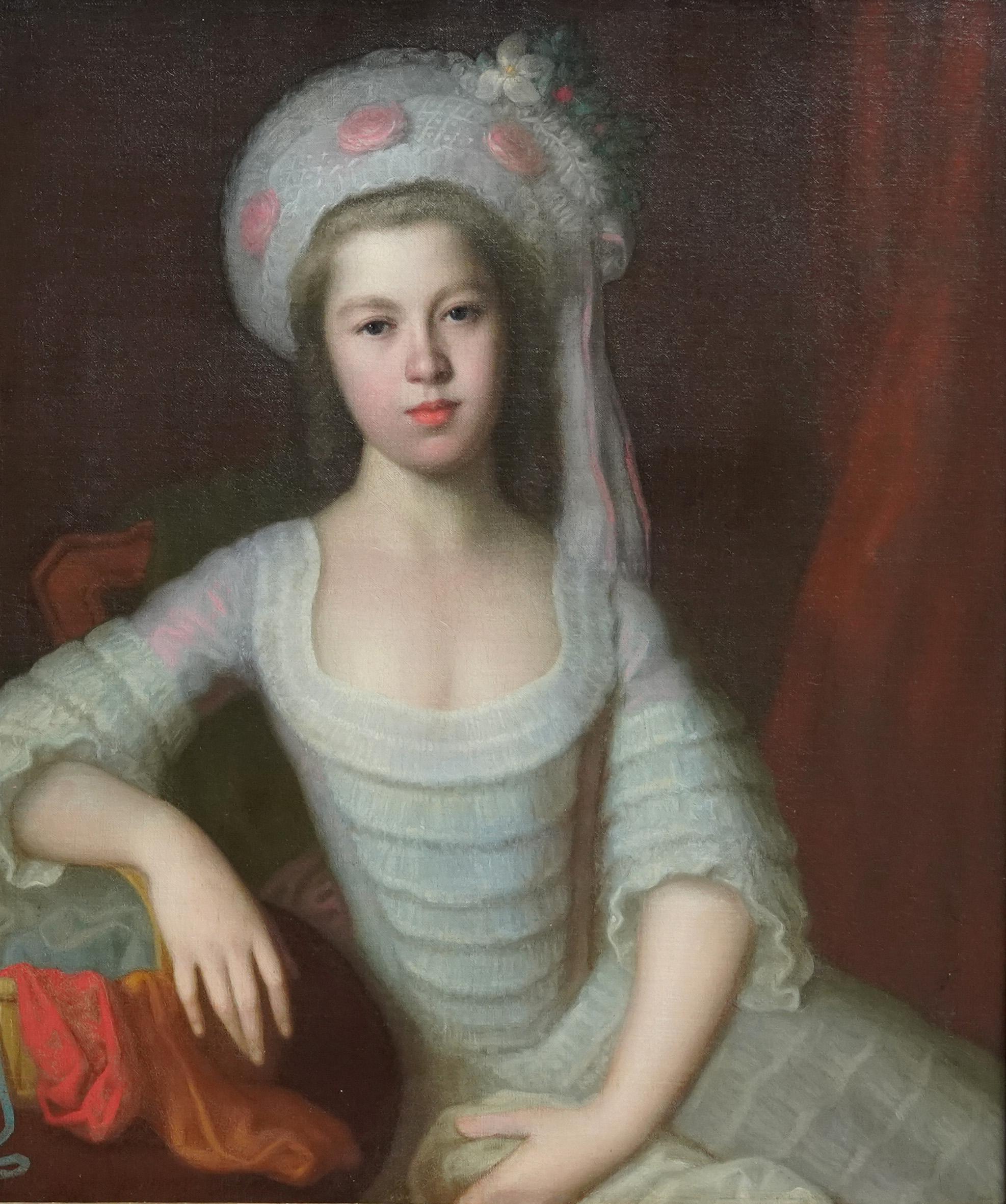 Portrait of Silvestra Monypenny - British 18th century art female oil painting - Painting by Thomas Beach