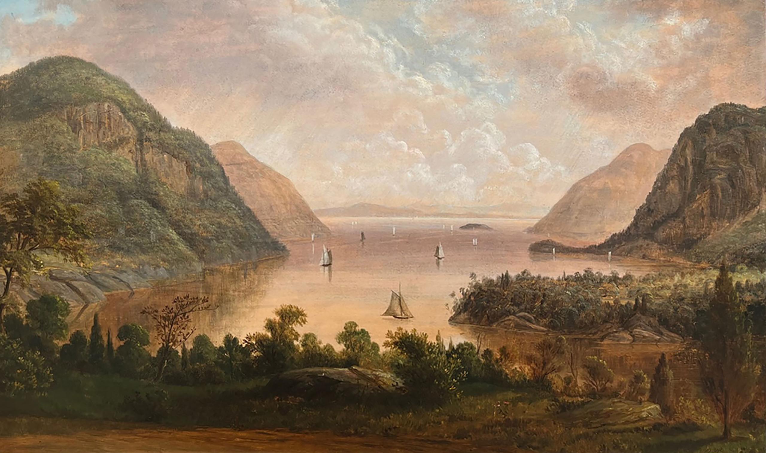 Highlands - Hudson River from West Point by Thomas B. Pope (American, 1834-1891) - Painting by Thomas Benjamin Pope