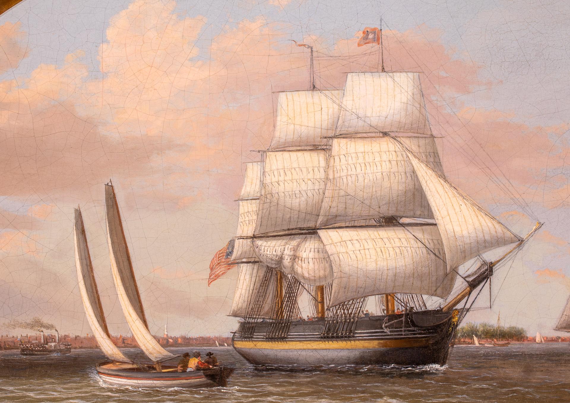 Amercan Merchant Ship in Philadelphia Harbor - Other Art Style Painting by Thomas Birch