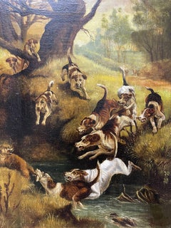 Thomas Blinks (British, 1853-1910) Hounds Chasing A Hunt. Circa 1890