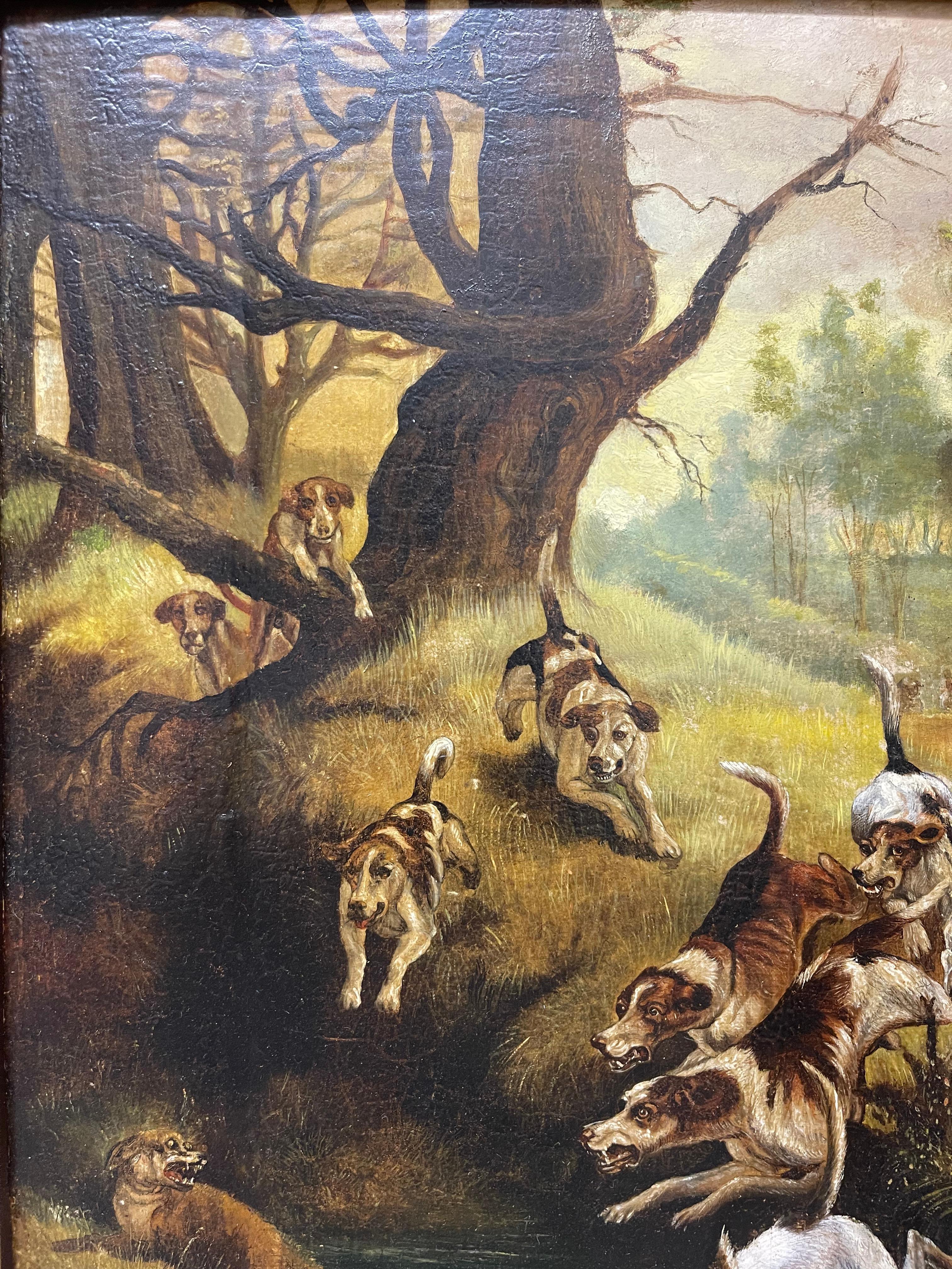 English Thomas Blinks (British, 1853-1910) Hounds Chasing A Hunt. Circa 1890 For Sale