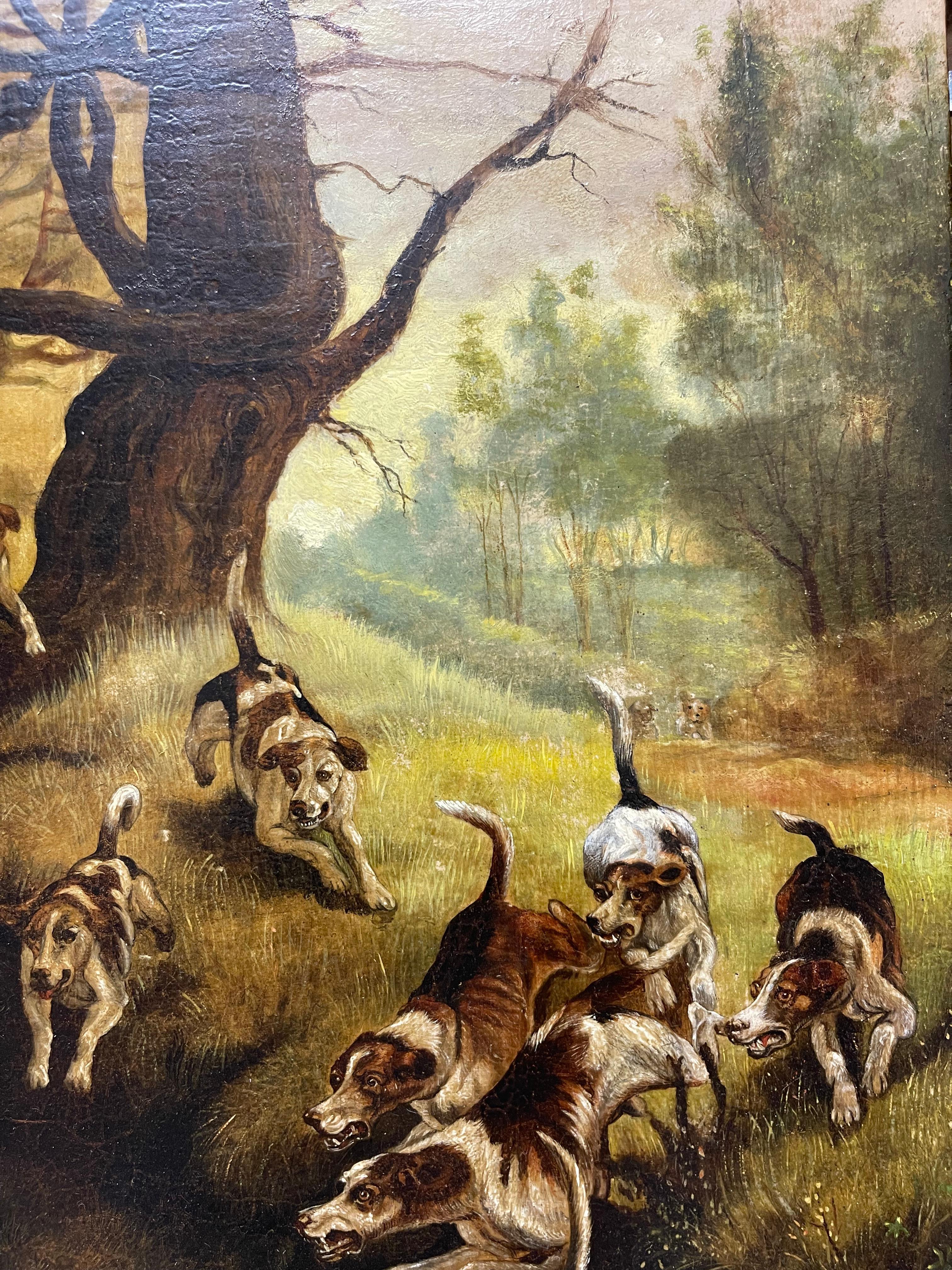 Hand-Painted Thomas Blinks (British, 1853-1910) Hounds Chasing A Hunt. Circa 1890 For Sale