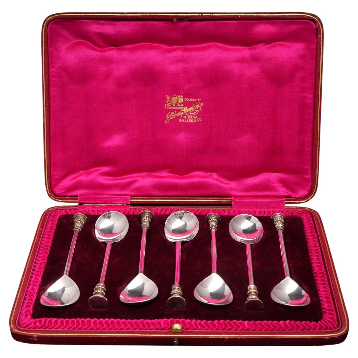 Thomas Bradbury & Sons Ltd Antique Edwardian sterling silver tea spoon set of 7