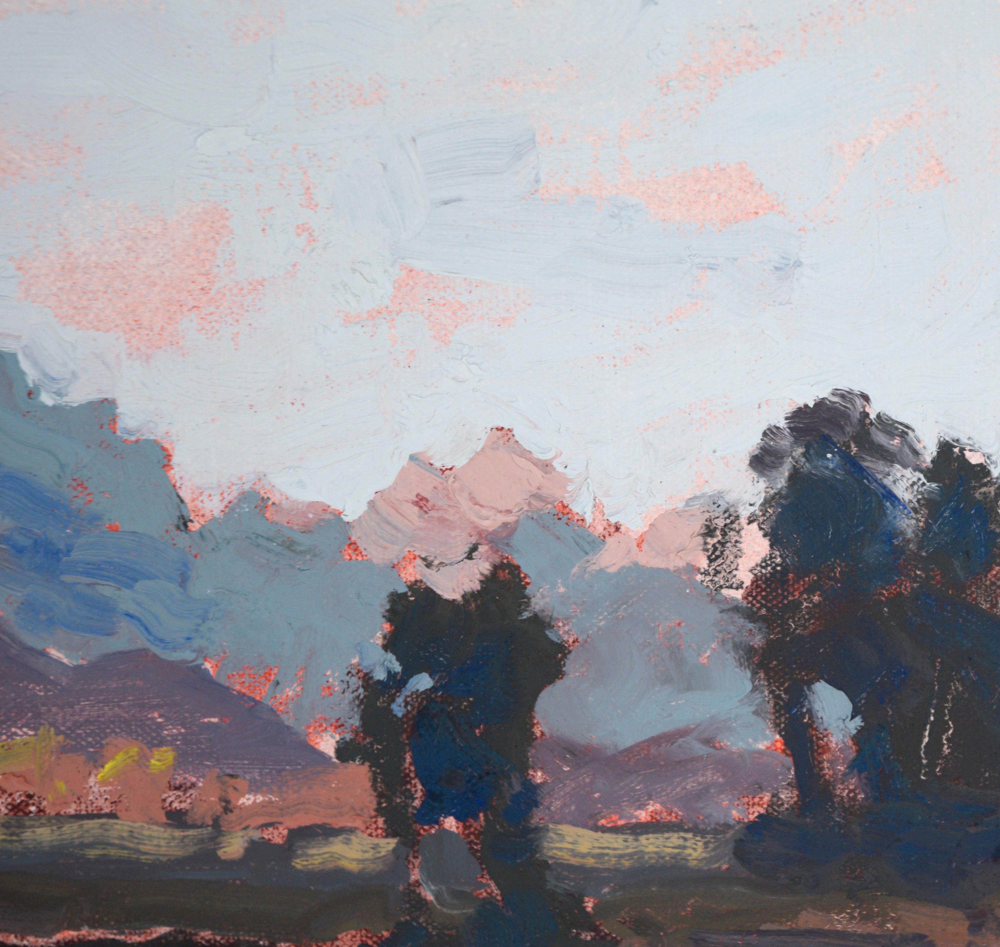 Sunset at Grand Teton National Park - Plein Aire Landscape in Oil on Board

Vibrant plein aire landscape by Thomas Bradshaw (American, b. 1972). This landscape was complete on site, most likely at Grand Teton National Park. The viewer is at the edge