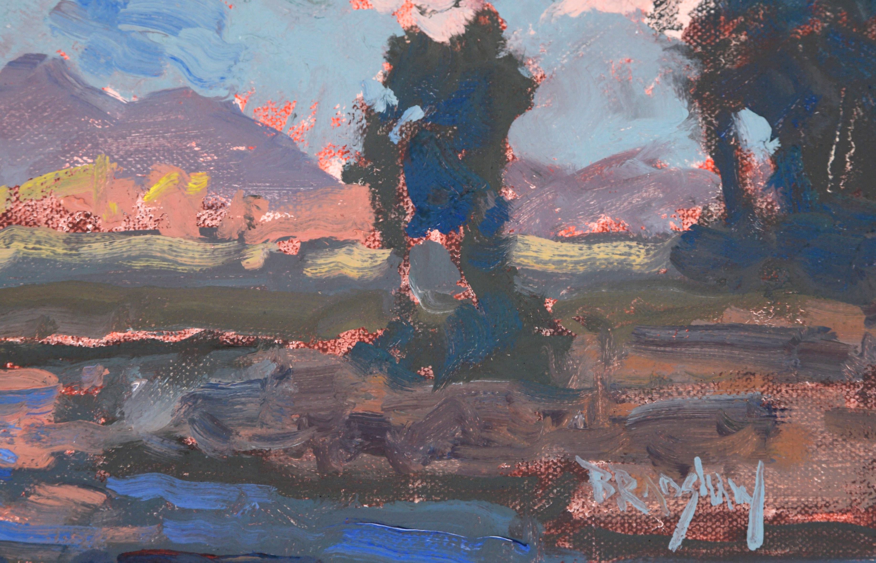 Sunset at Grand Teton National Park - Plein Aire Landscape in Oil on Board For Sale 2