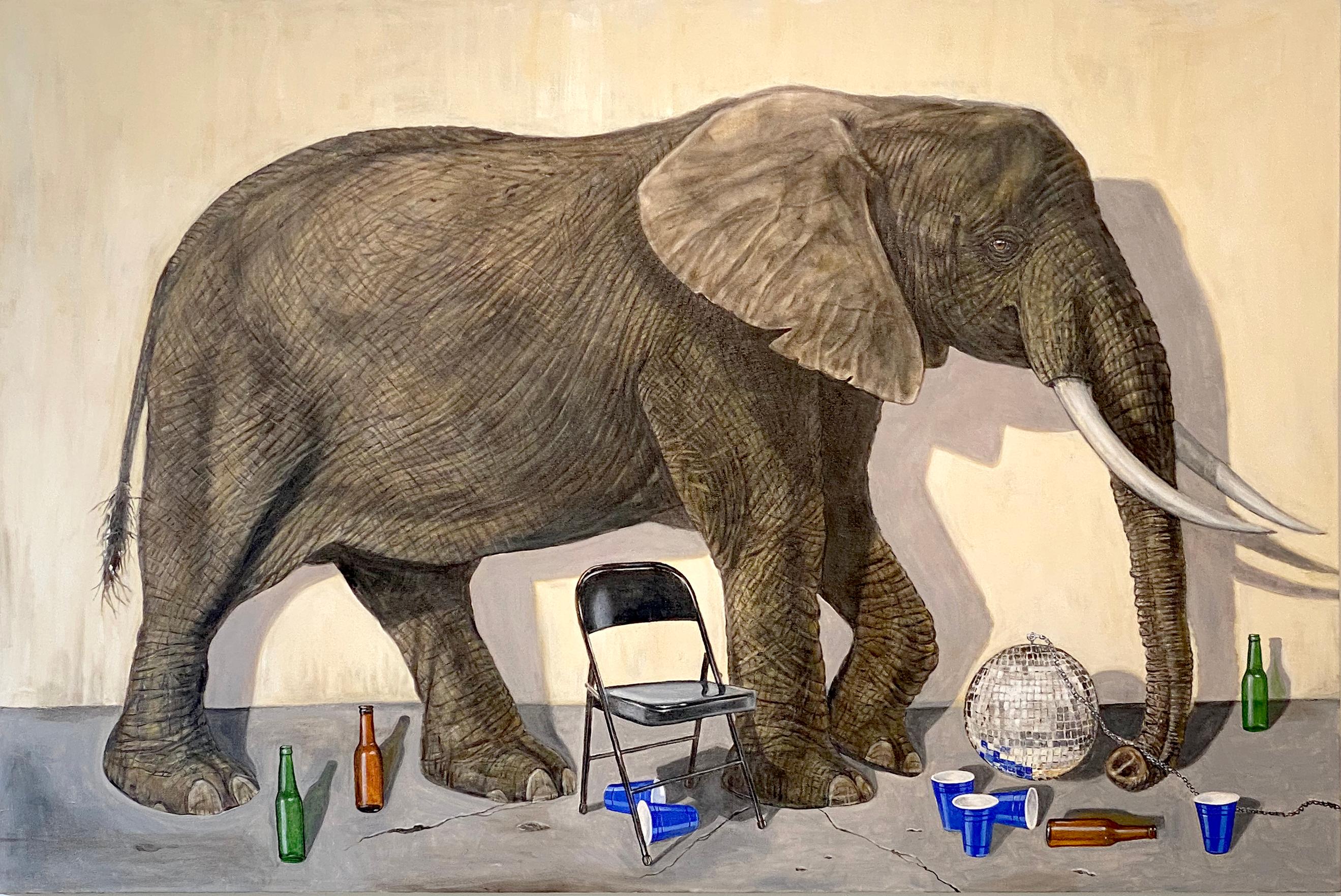 In from the Jungle (African Elephant) Large Scale Contemporary Surrealist oil