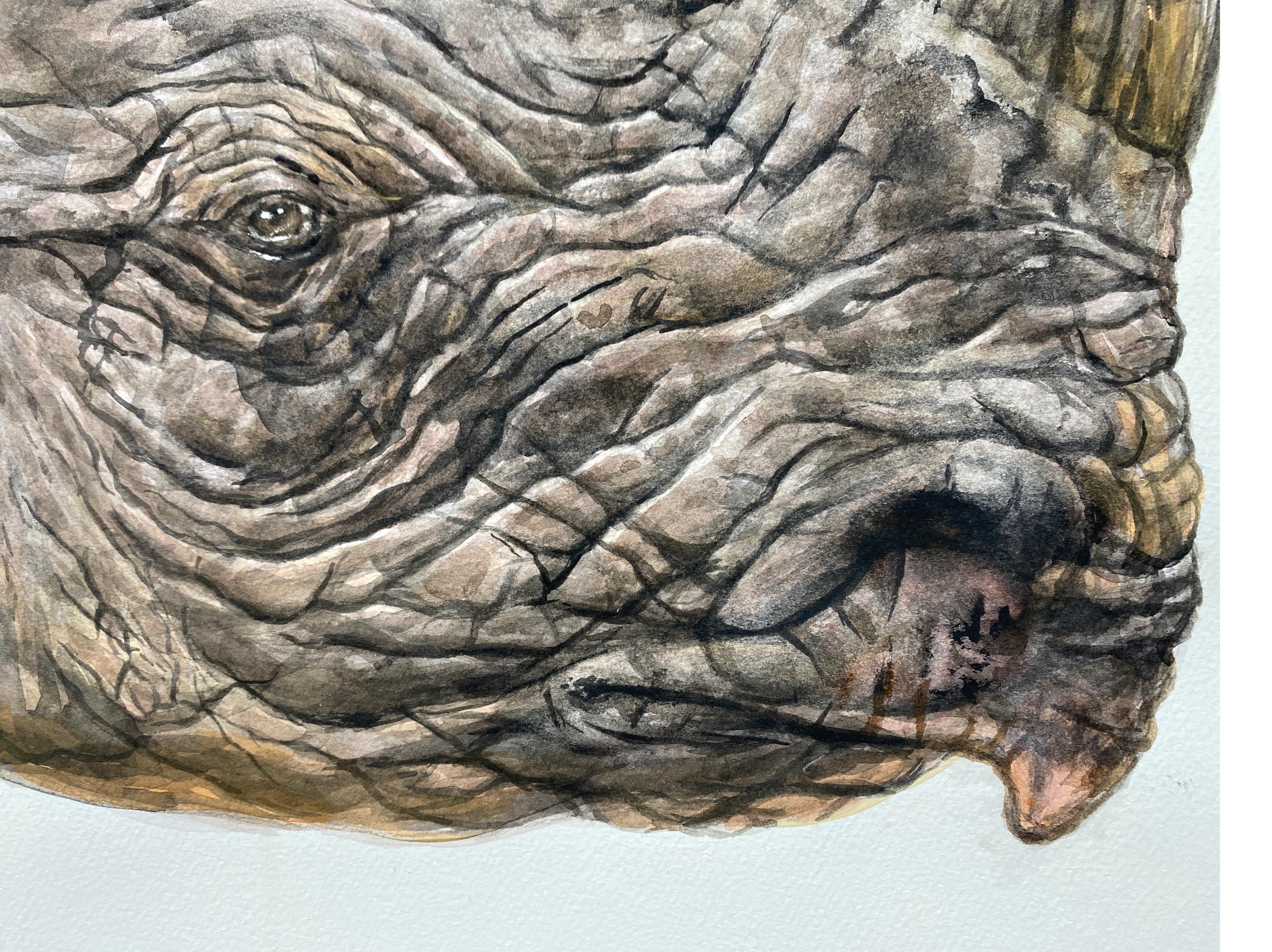 Zeitgenössisches surrealistisches, großformatiges Aquarellgemälde „Respite“ von Rhinoceros  im Angebot 1