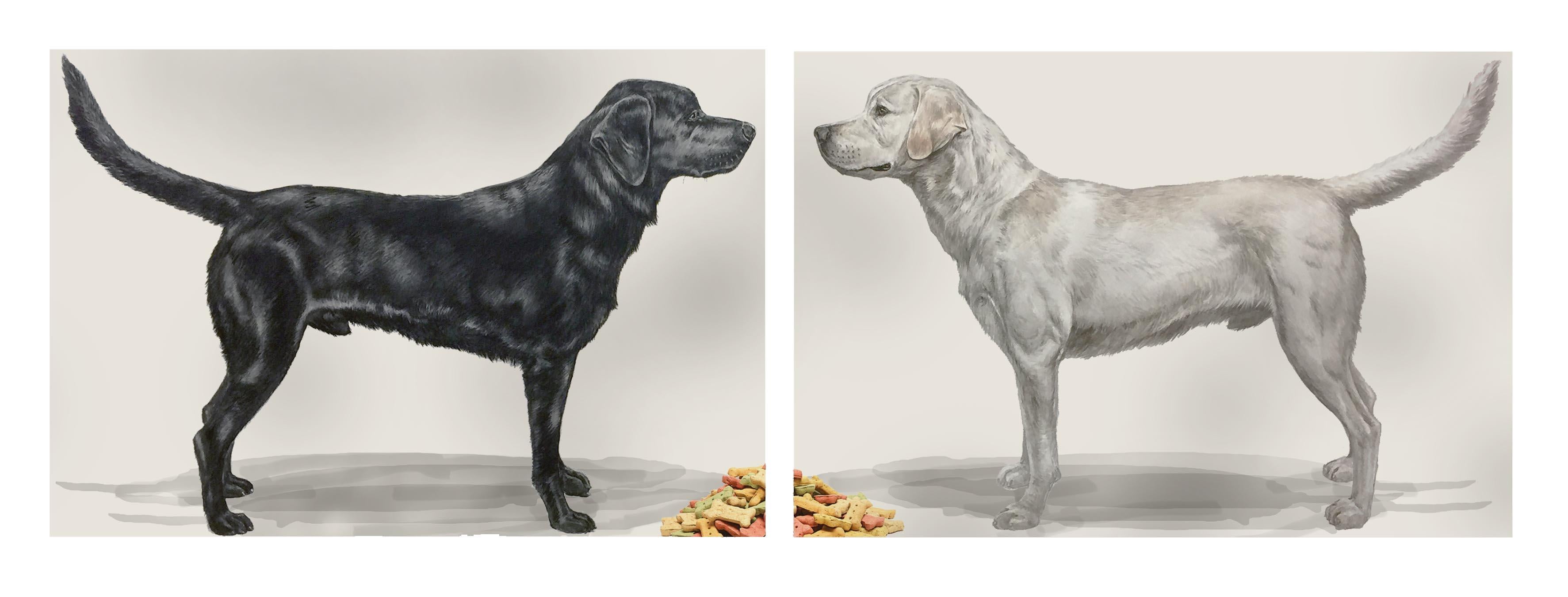 "The Biscuits" Large Scale painting of pair of dogs, contemporary conceptual art