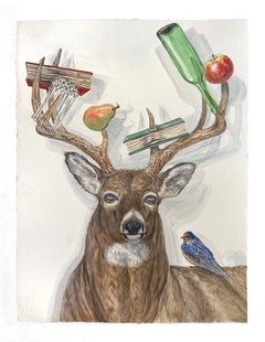 "The Rack" Contemporary Surrealist Painting (deer bust)
