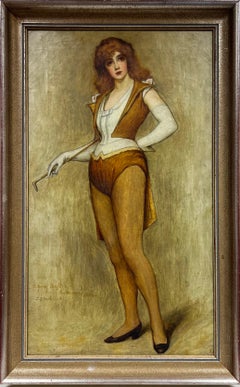 Fine Scottish Oil Painting Circus Lady Performer, original antique oil painting