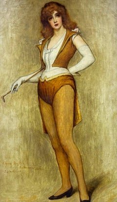 Fine Scottish Oil Painting Circus Lady Performer, original antique oil painting