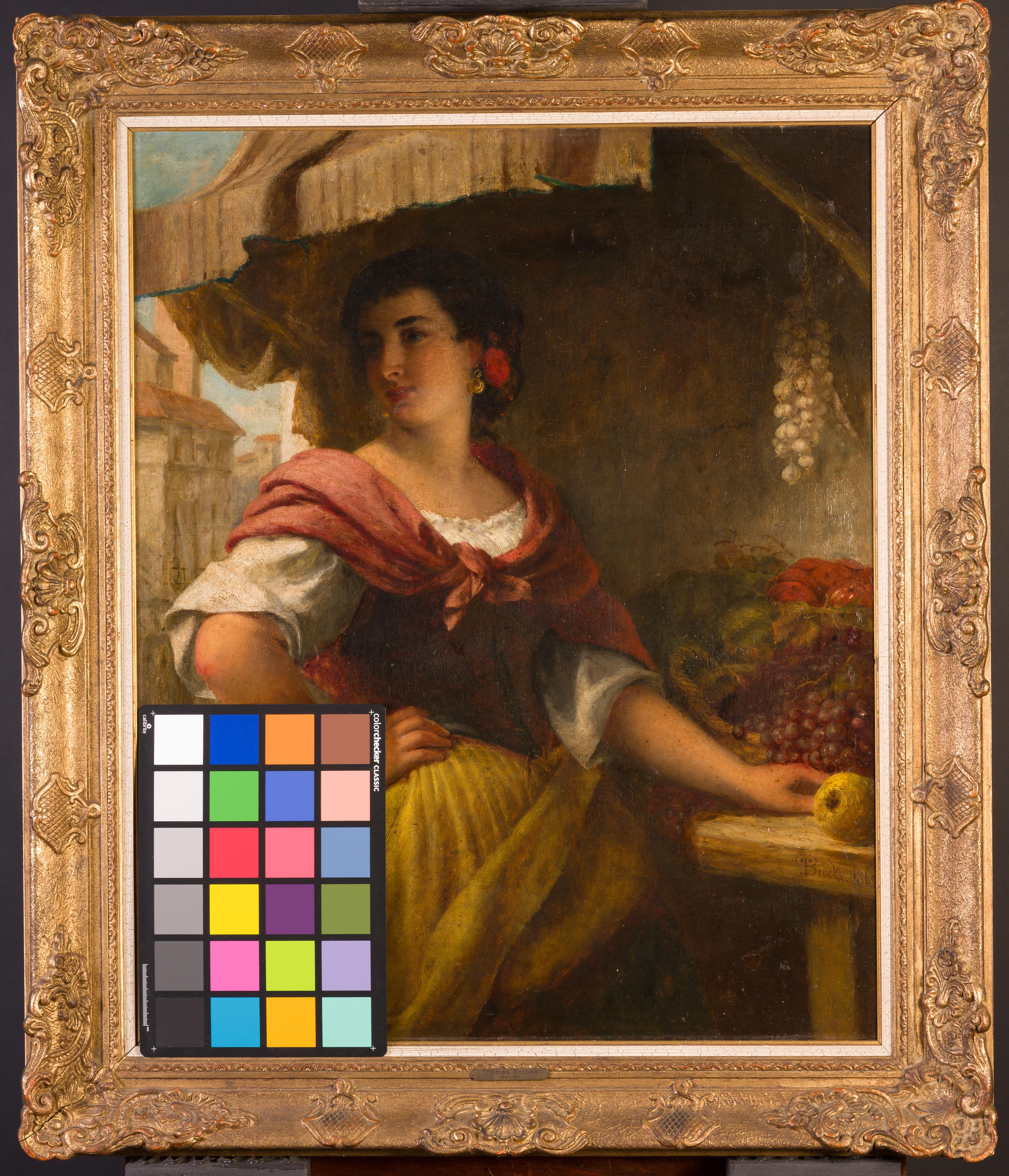 Portrait of a Spanish fruit seller - Painting by Thomas Brooks
