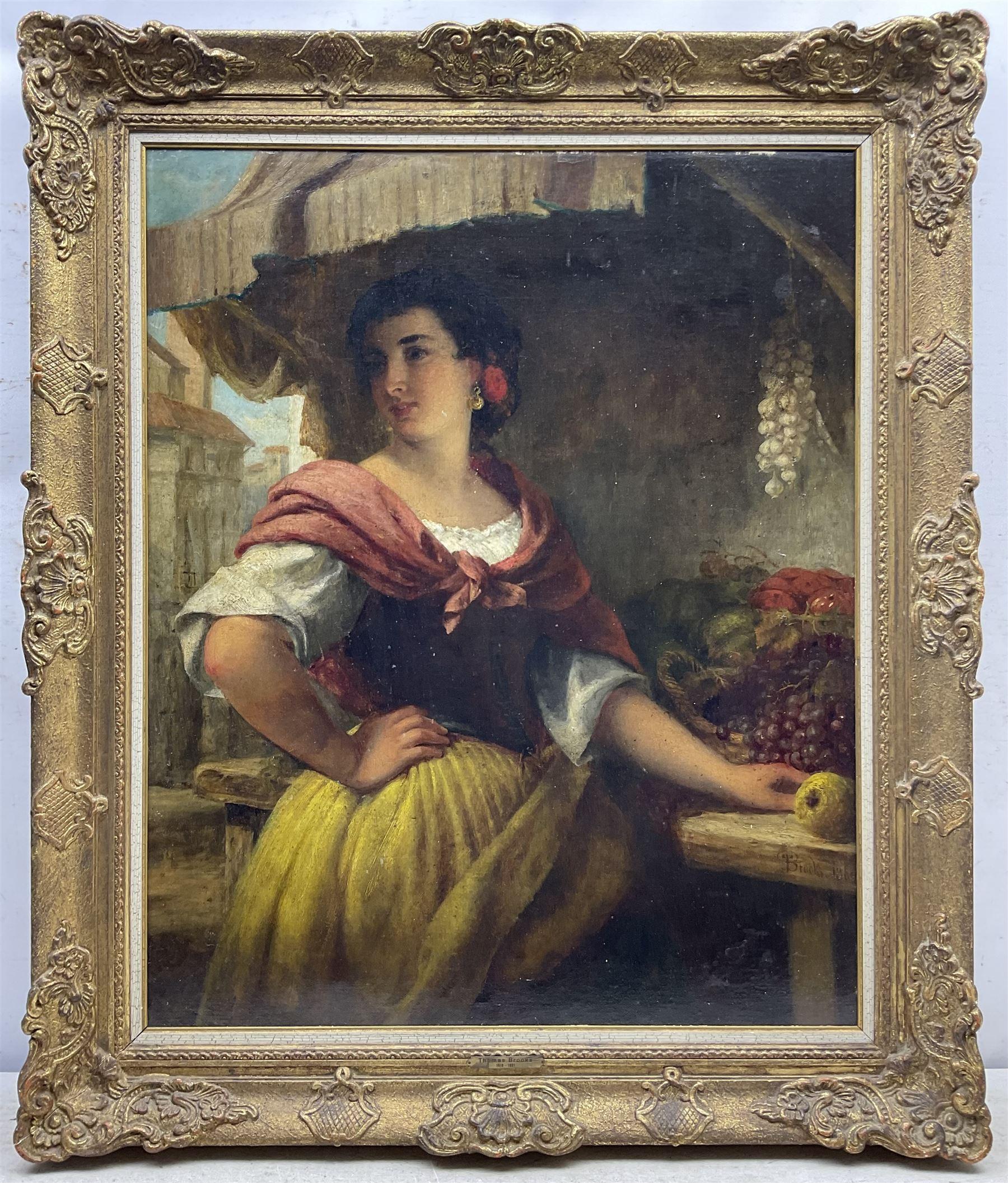 Portrait of a Spanish fruit seller - Brown Portrait Painting by Thomas Brooks