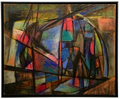 "Abstraction" mid-century abstract expressionist painting noted American artist