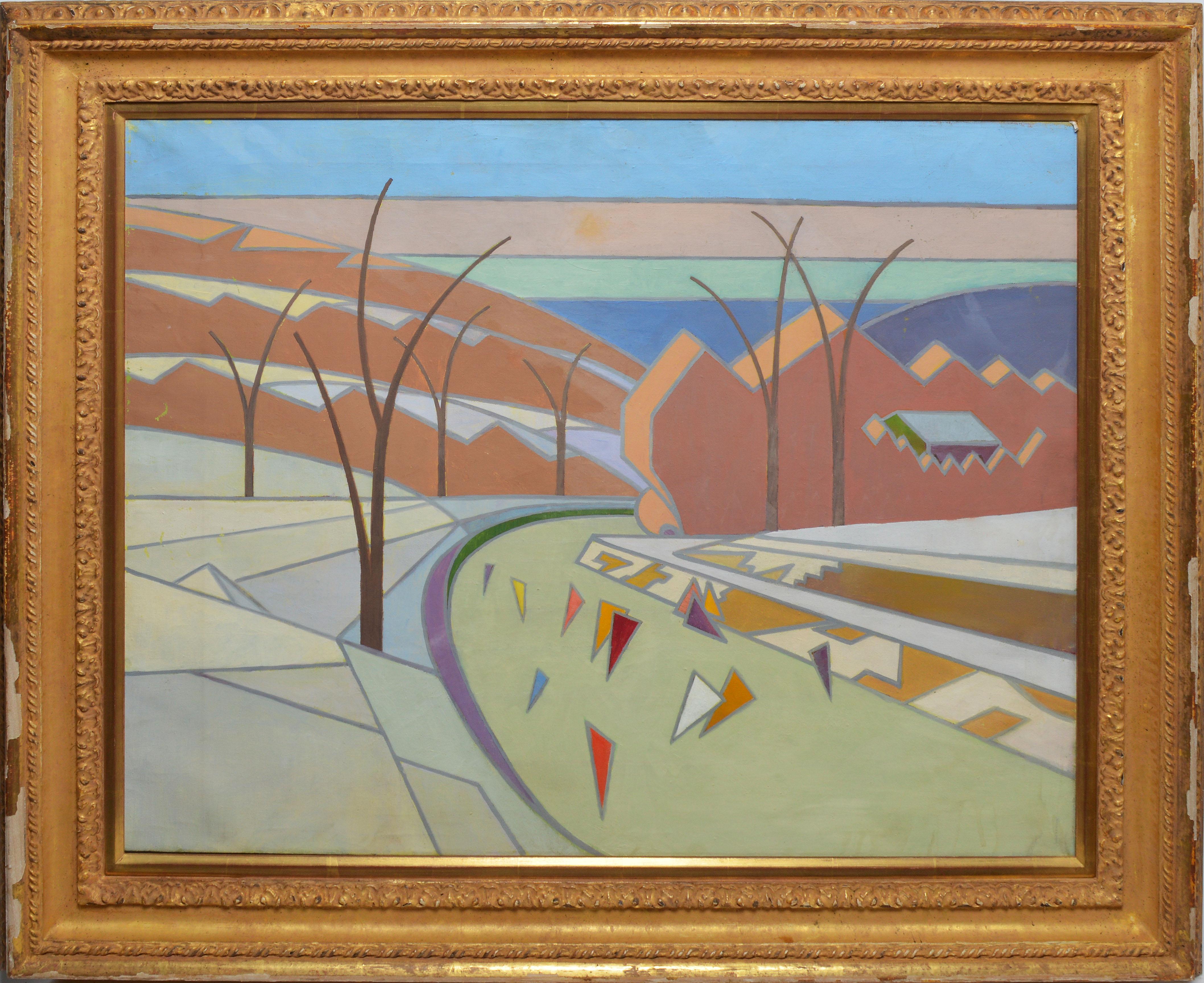 Thomas Brownell Eldred Abstract Painting - American Mid Century Modern Abstract Landscape by Thomas Eldred