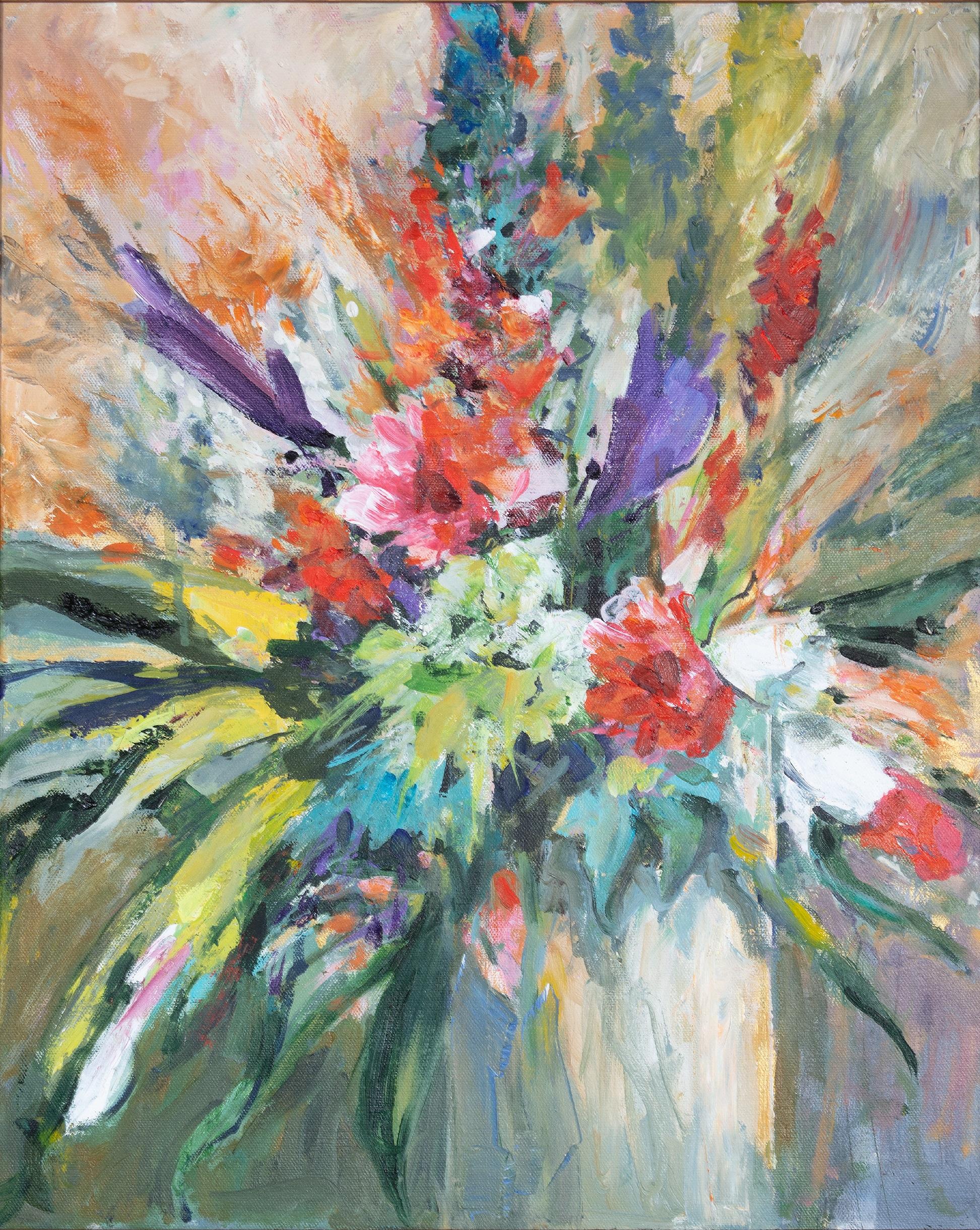Flower Bouquet For Her Neo Impressionism Modern Contemporary Floral White Pastel - American Impressionist Painting by Thomas Buchs