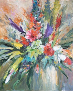 Flower Bouquet For Her Neo Impressionism Modern Contemporary Floral White Pastel