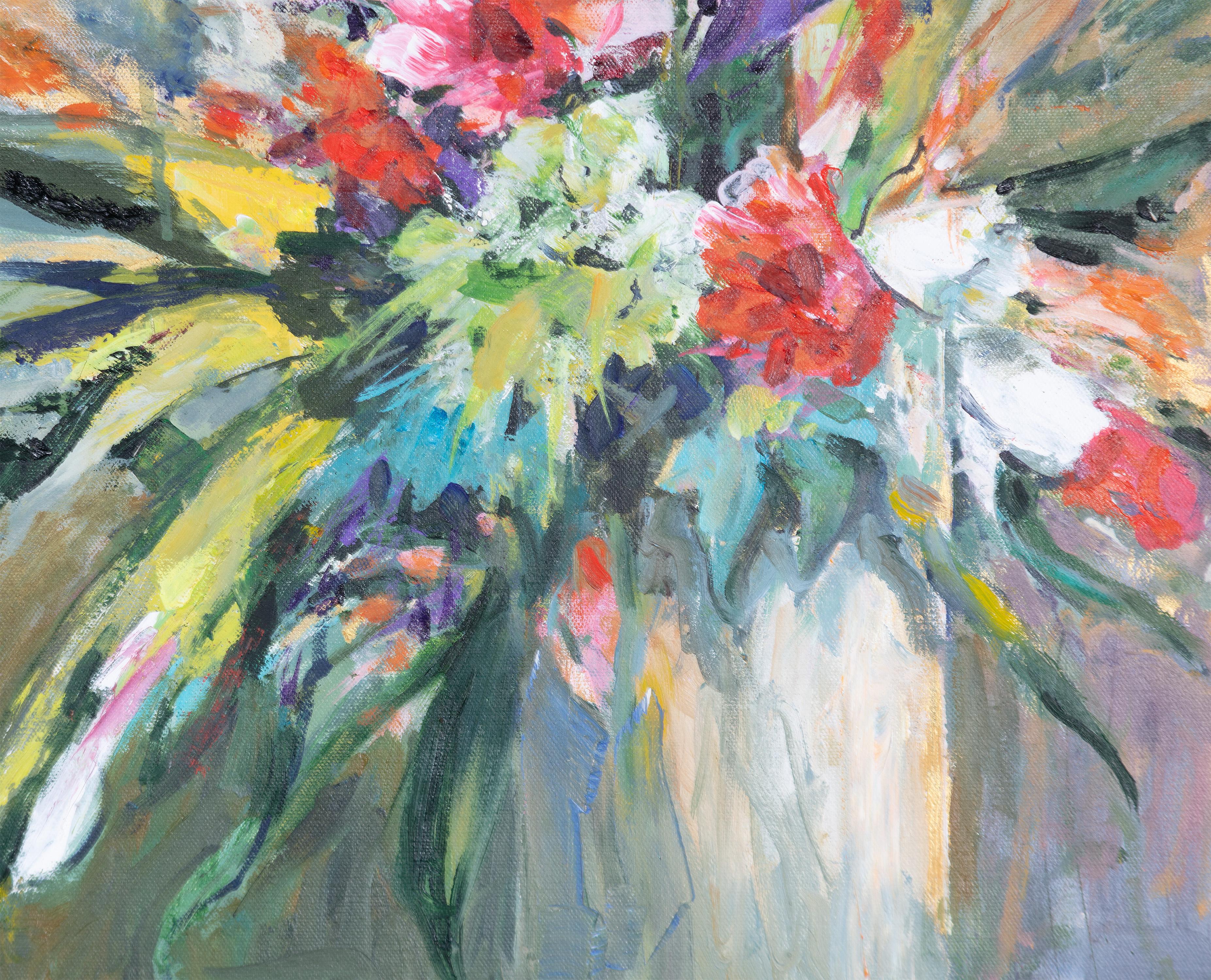 Flower Bouquet For Her Neo Impressionism Modern Contemporary Floral White Pastel For Sale 2