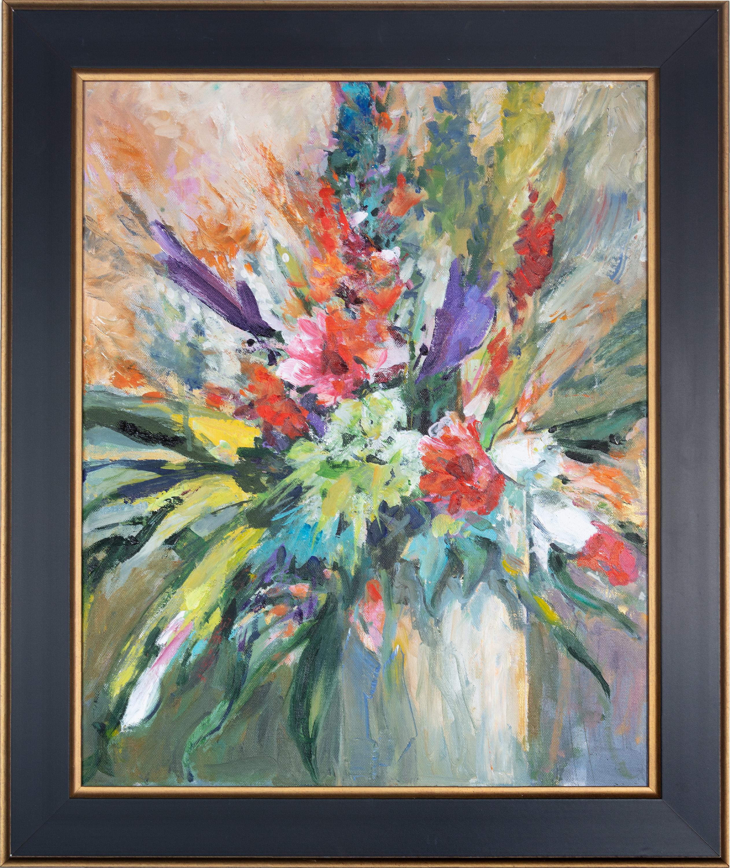 Flower Bouquet For Her Neo Impressionism Modern Contemporary Floral White Pastel - Painting by Thomas Buchs