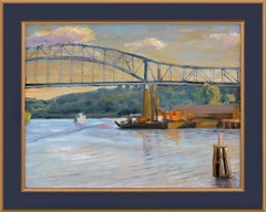 Viaje Impresionista Industrial Río Mississippi Pesca Puente Amanecer Firmado