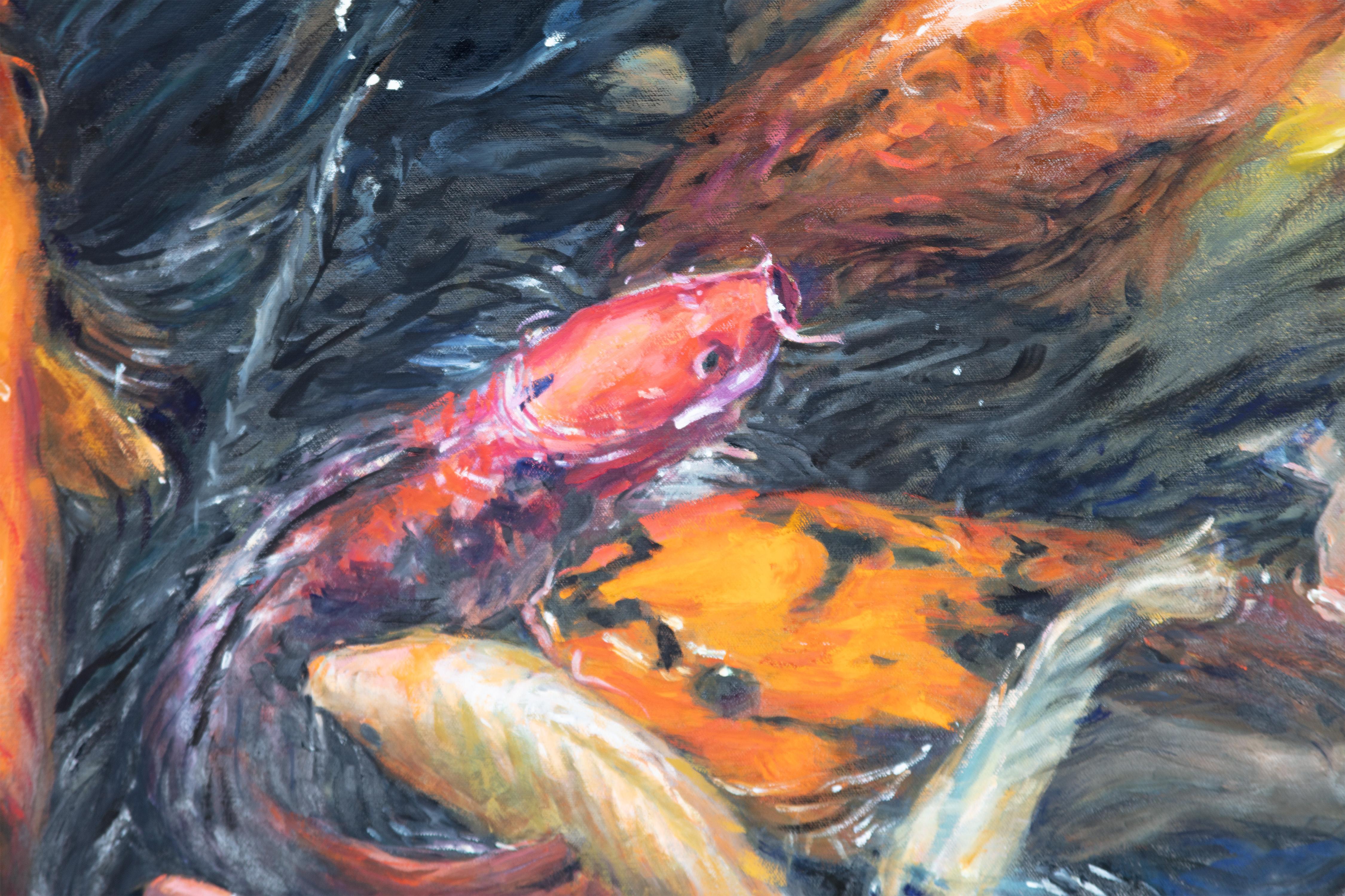 Koi Fish Water Motion Movement Neo Impressionism Realism Contemporary Signed - Painting by Thomas Buchs