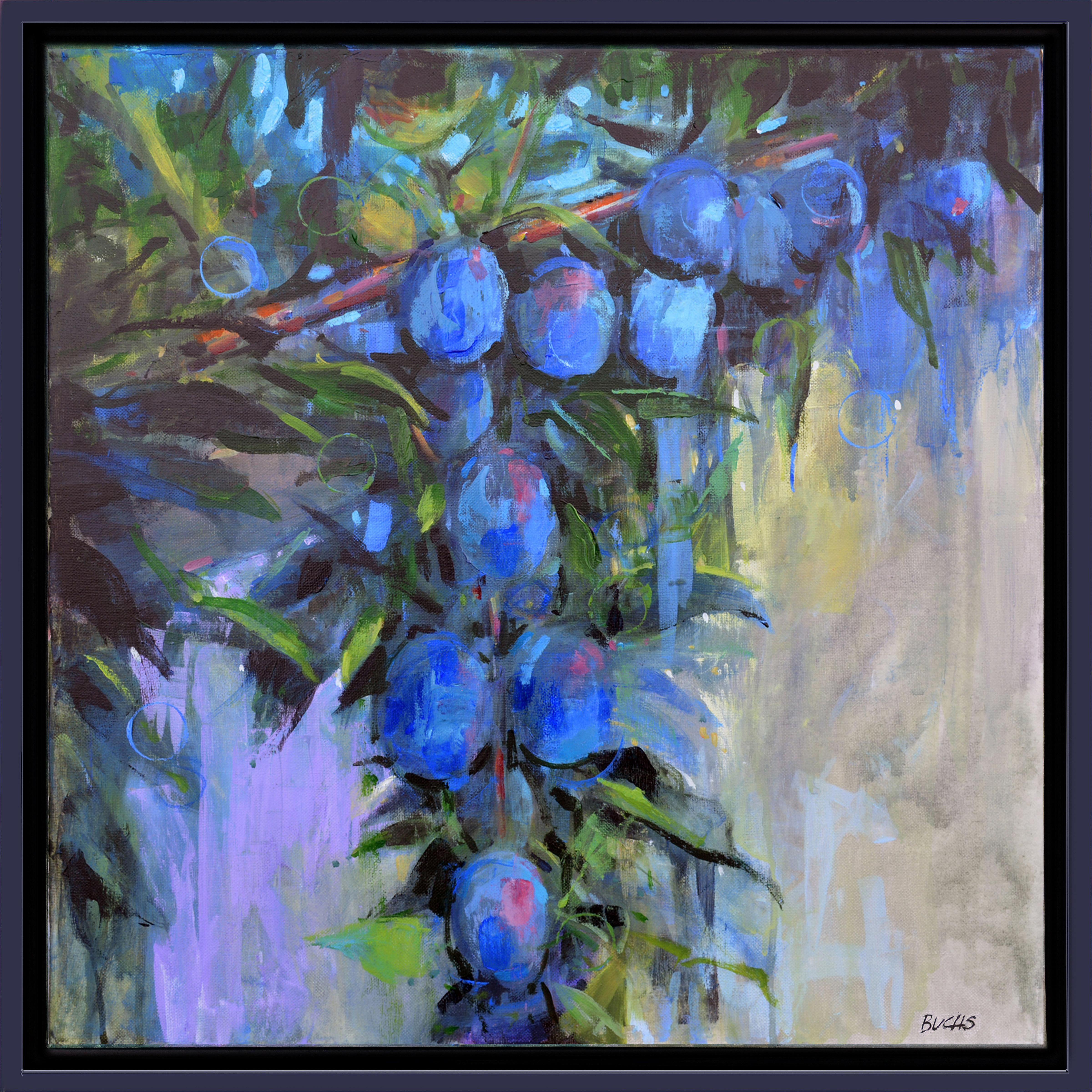 Thomas Buchs Still-Life Painting - Plum Fruit Tree Neo Impressionism Blue Vibrant Travel Modern Contemporary Signed