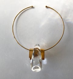 Thomas Buechner for Steuben 14K Gold Crystal Glass Choker Pendant Necklace