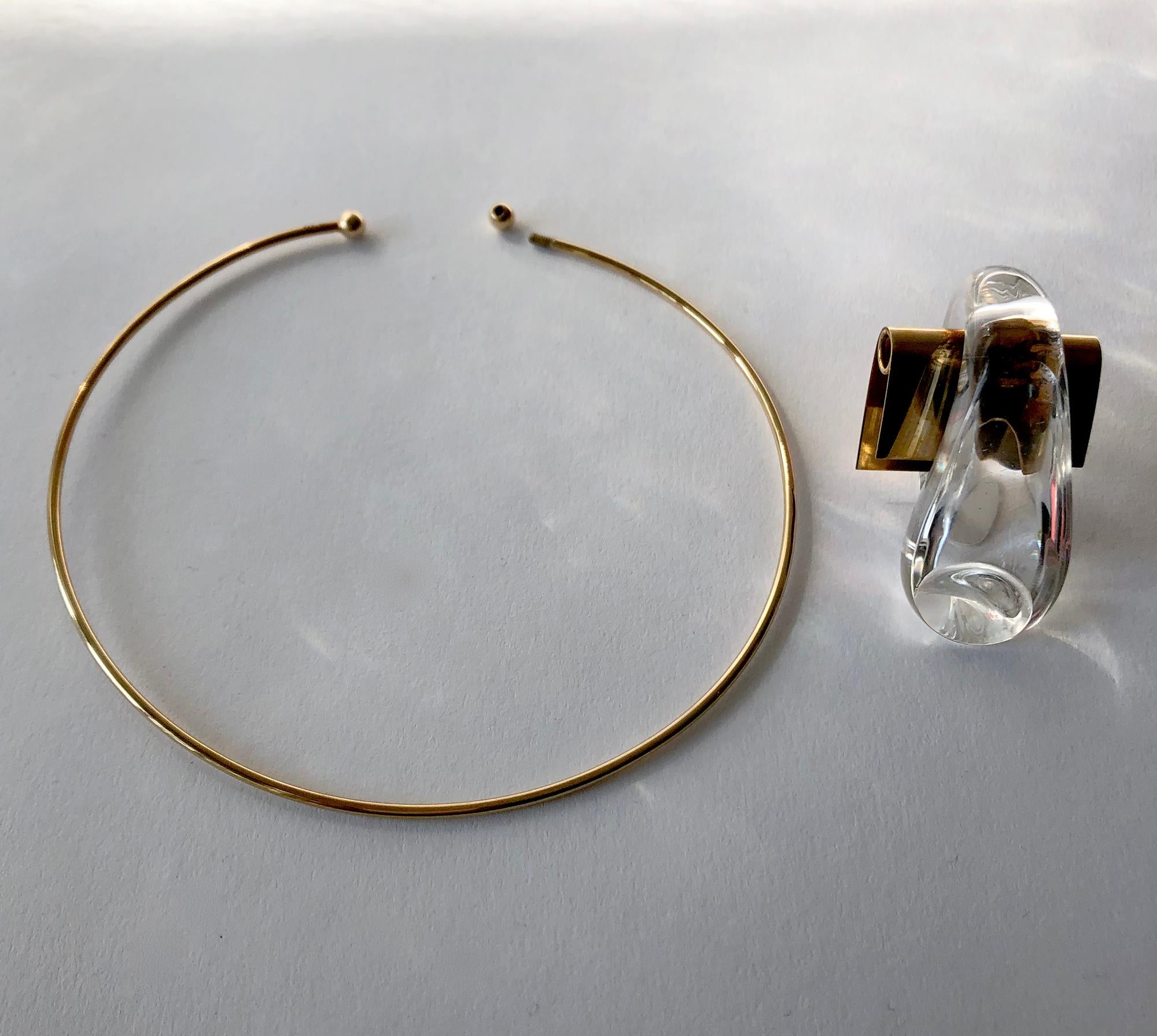 Uncut Thomas Buechner for Steuben 14K Gold Crystal Glass Choker Pendant Necklace
