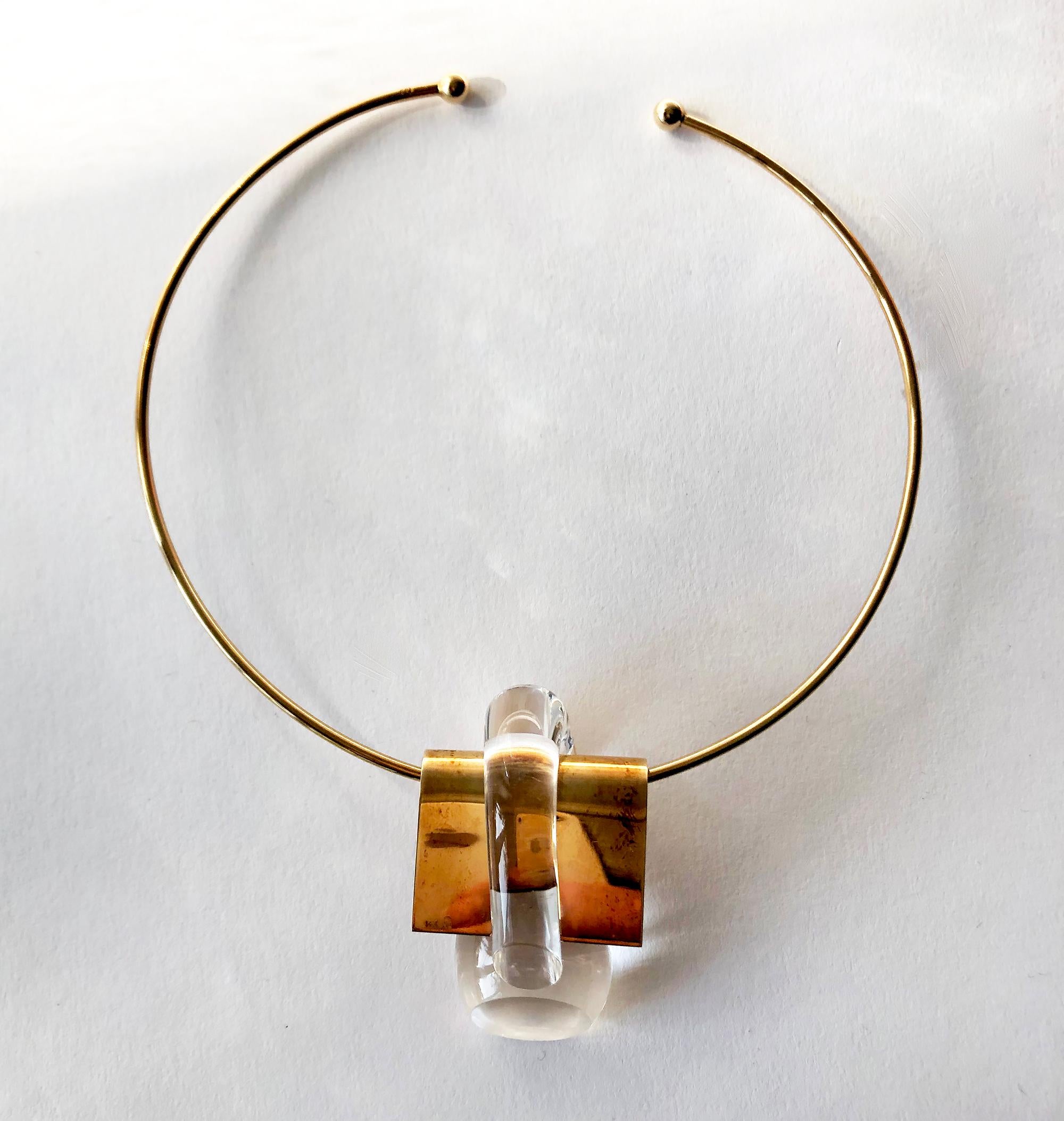 Women's Thomas Buechner for Steuben 14K Gold Crystal Glass Choker Pendant Necklace
