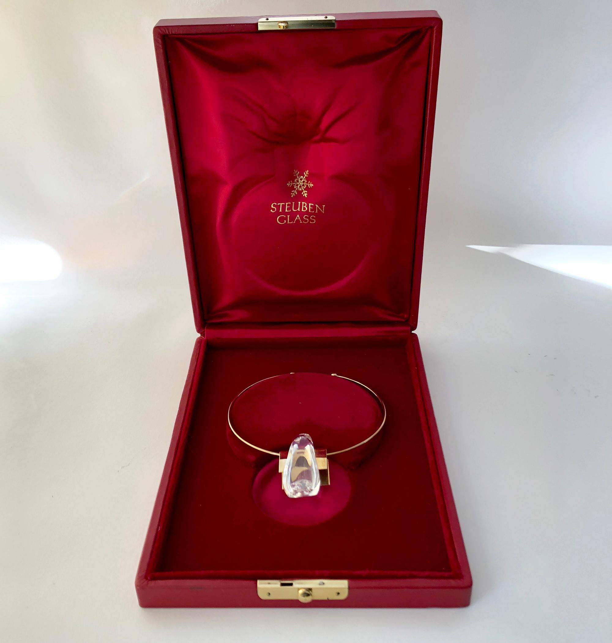 Thomas Buechner for Steuben 14K Gold Crystal Glass Choker Pendant Necklace 2