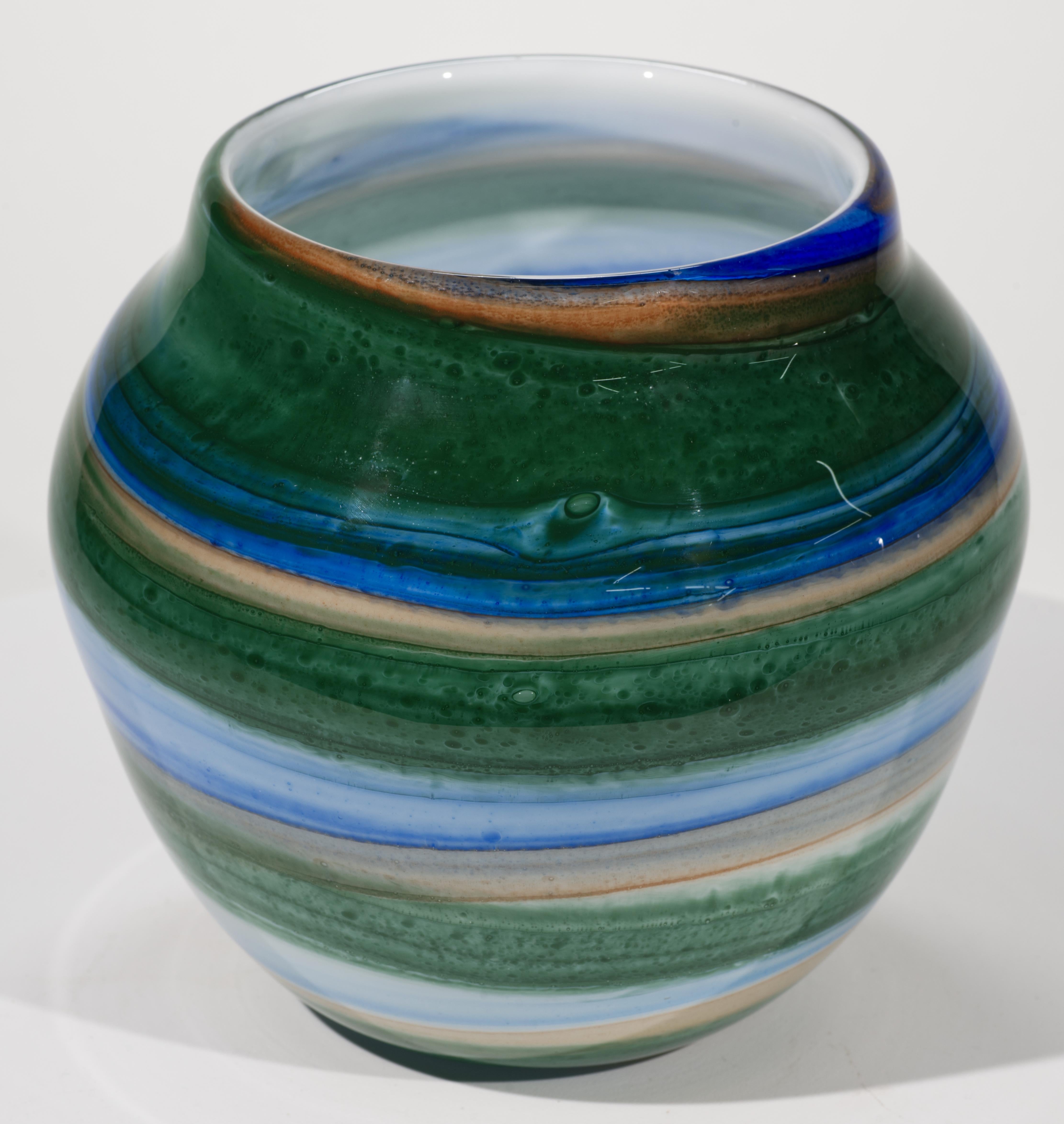 Thomas Buechner III para Vitrix Hot Glass Studio Jarrón rayado, NY Art Glass 3