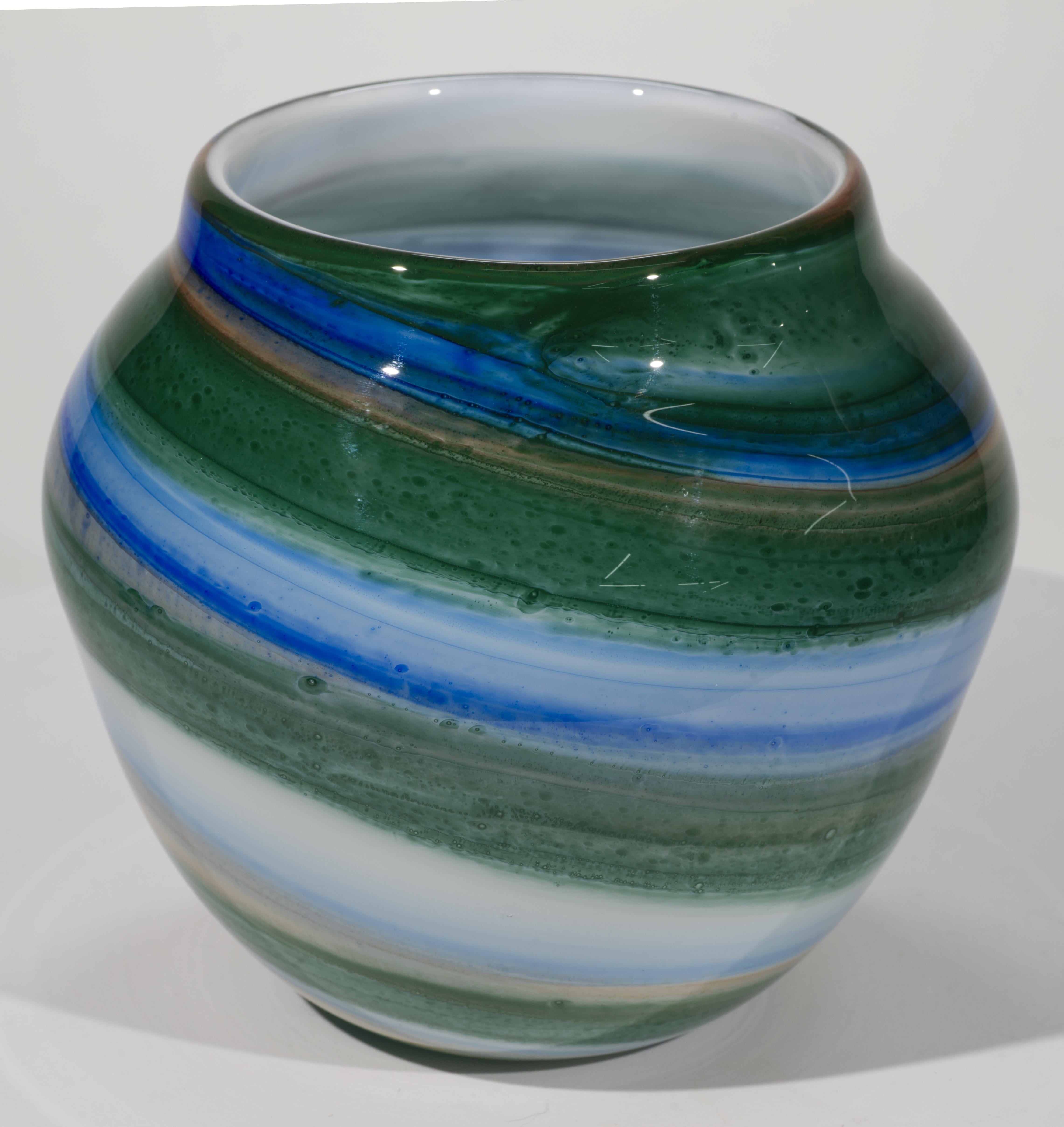 Thomas Buechner III para Vitrix Hot Glass Studio Jarrón rayado, NY Art Glass 1
