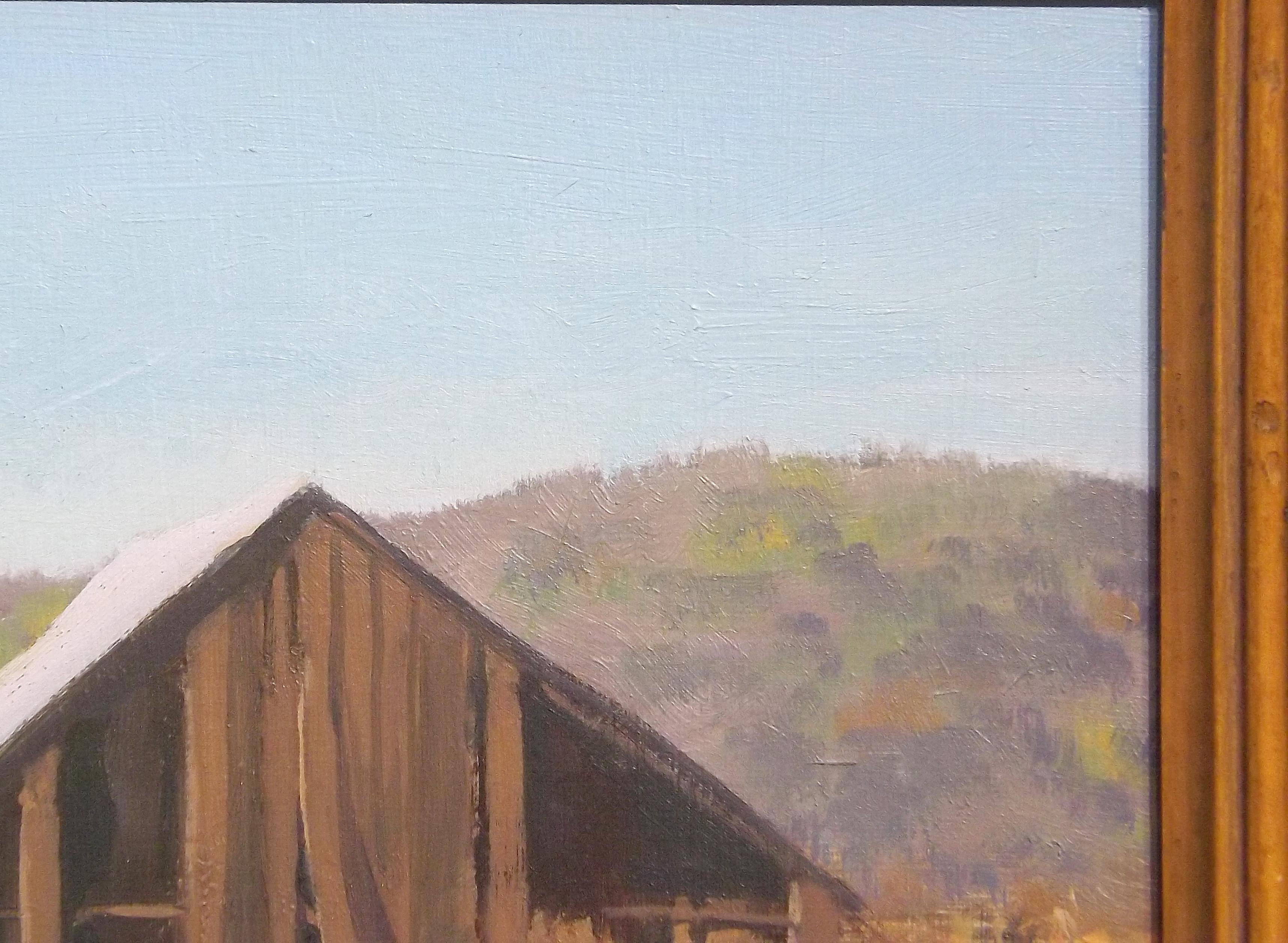 Thomas Buechner Oil Painting of a Barn on a Hill, Corning NY In Excellent Condition In Charlevoix, MI