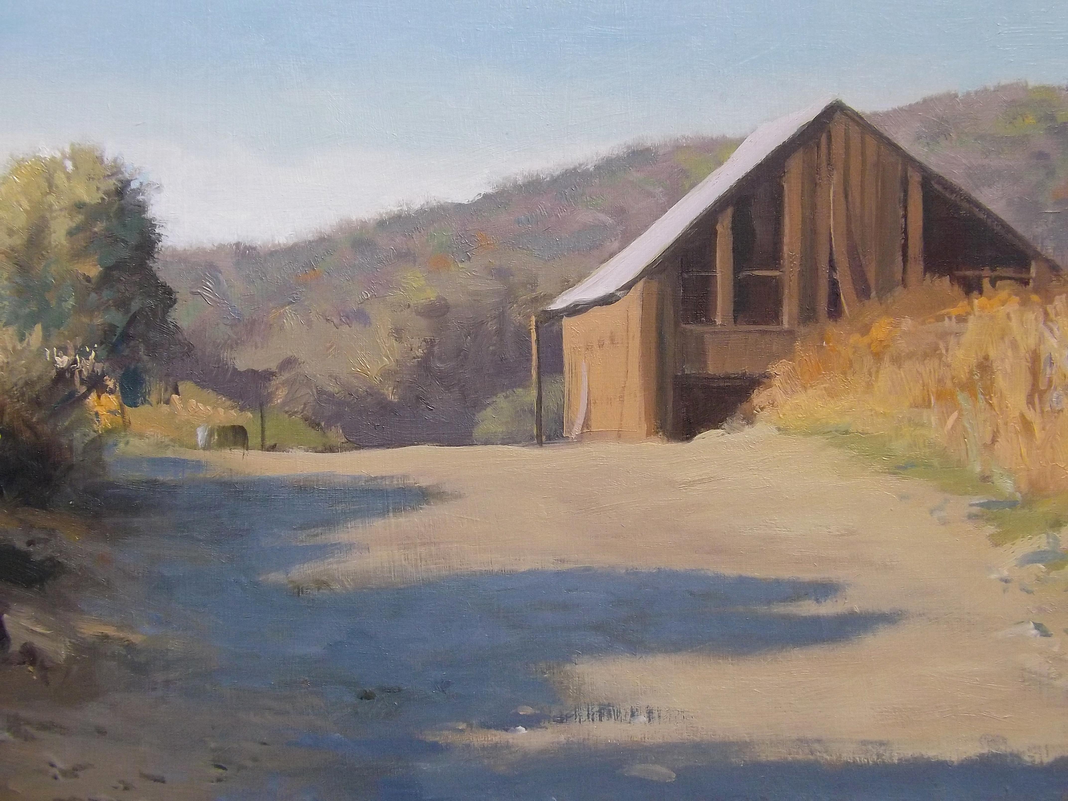 Thomas Buechner Oil Painting of a Barn on a Hill, Corning NY 1