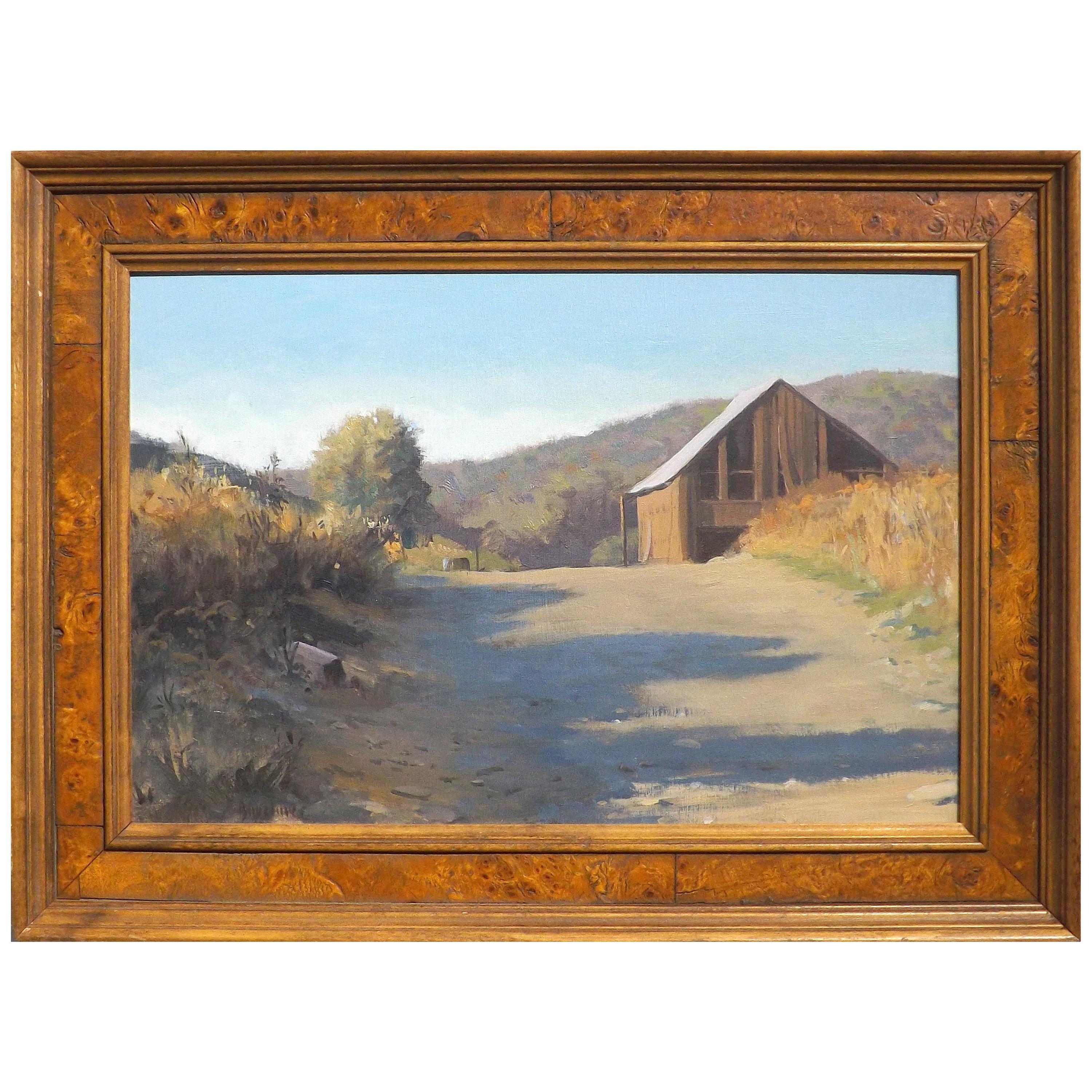 Thomas Buechner Oil Painting of a Barn on a Hill, Corning NY