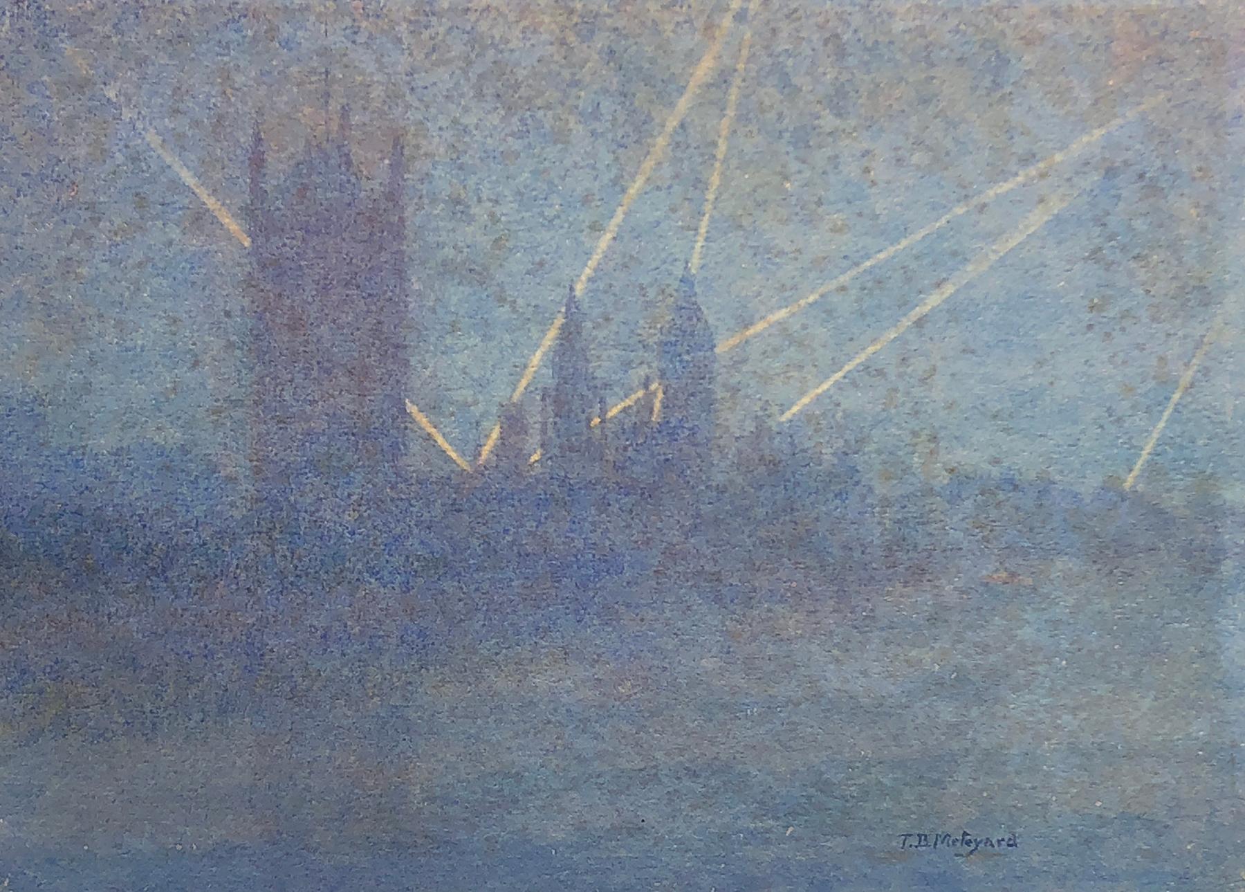 THOMAS BUFORD METEYARD
American, 1865–1928

Searchlights, Houses of Parliament, London (1915)

Signed T.B. Meteyard
Watercolor on paper
7½ x10 inches (19 x 25.4 cm)
Framed: 15½ x 19 inches (39.4 x 48.3 cm)

Executed in 1915.

Provenance
Estate of