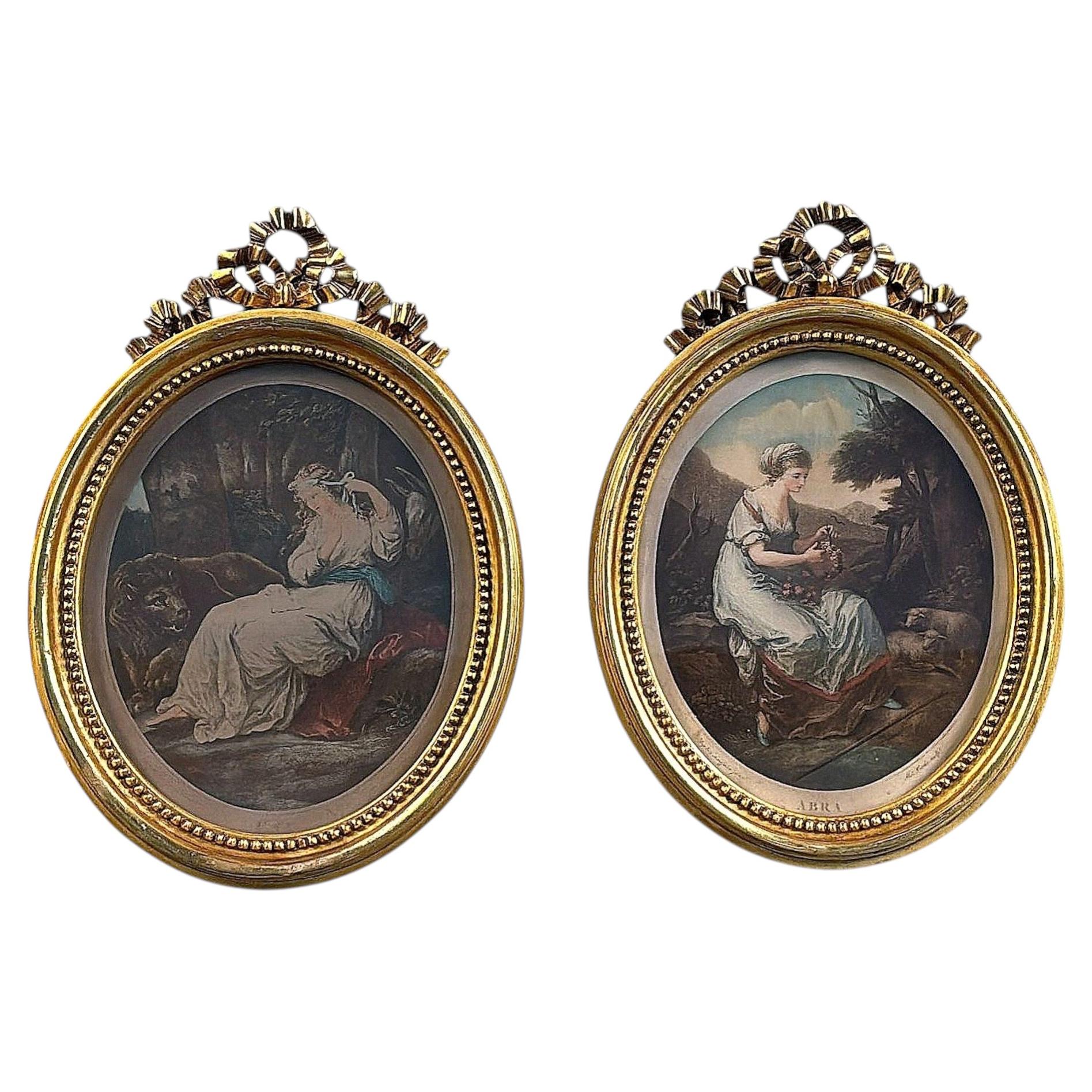 Thomas Burke After Angelika Kauffman Pair Oval Engravings In Gilt French Frames For Sale