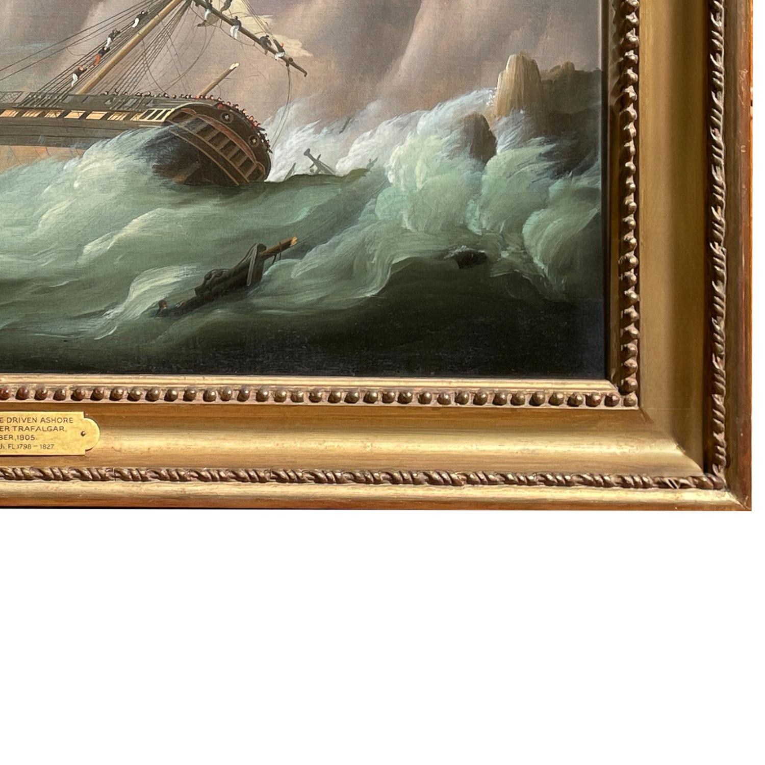 Dipinto ad olio di navi della Marina Militare Antique French Frigate After Battle of Trafalgar in vendita 6