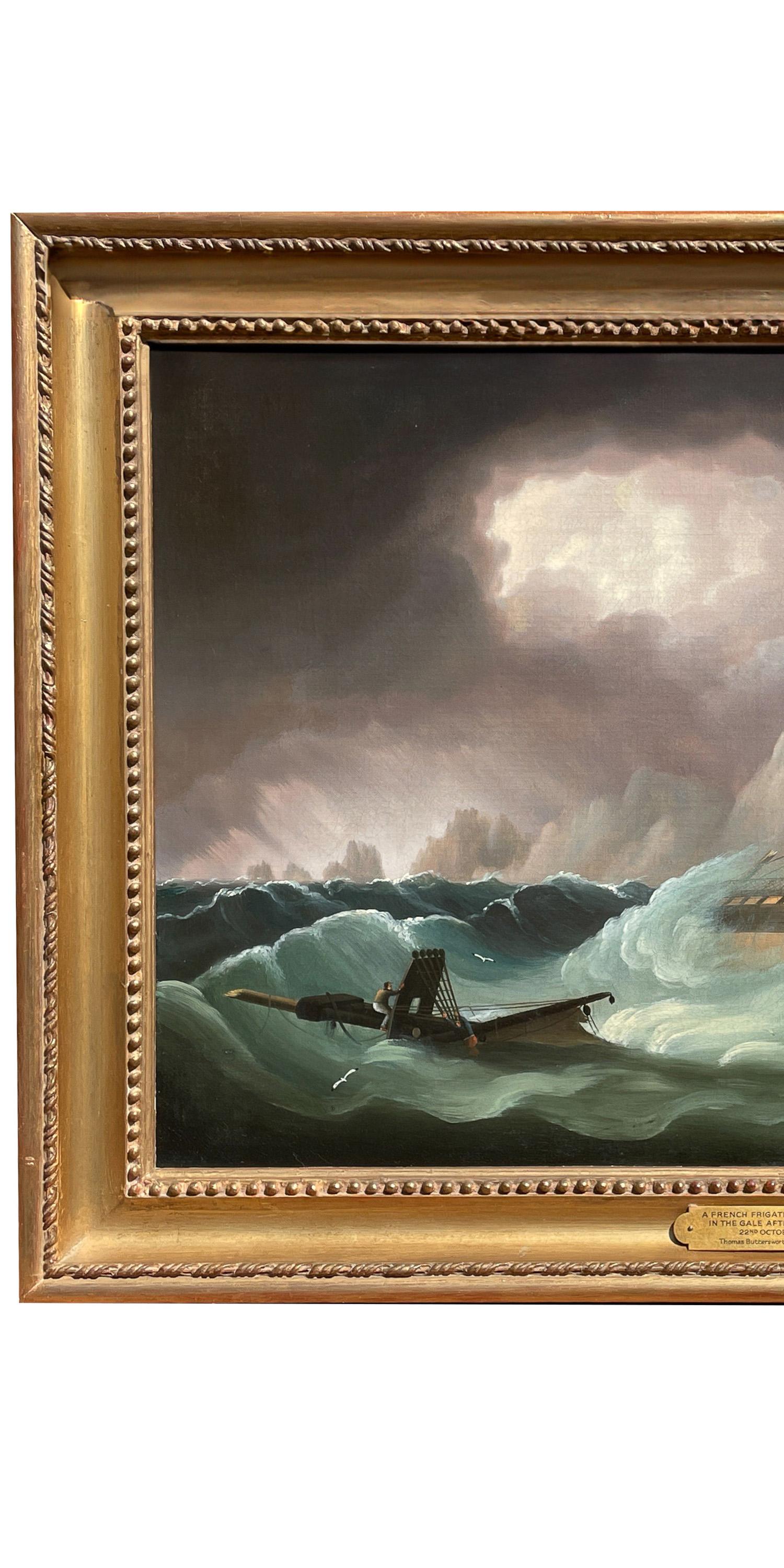Dipinto ad olio di navi della Marina Militare Antique French Frigate After Battle of Trafalgar - Painting Scuola inglese di Thomas Buttersworth