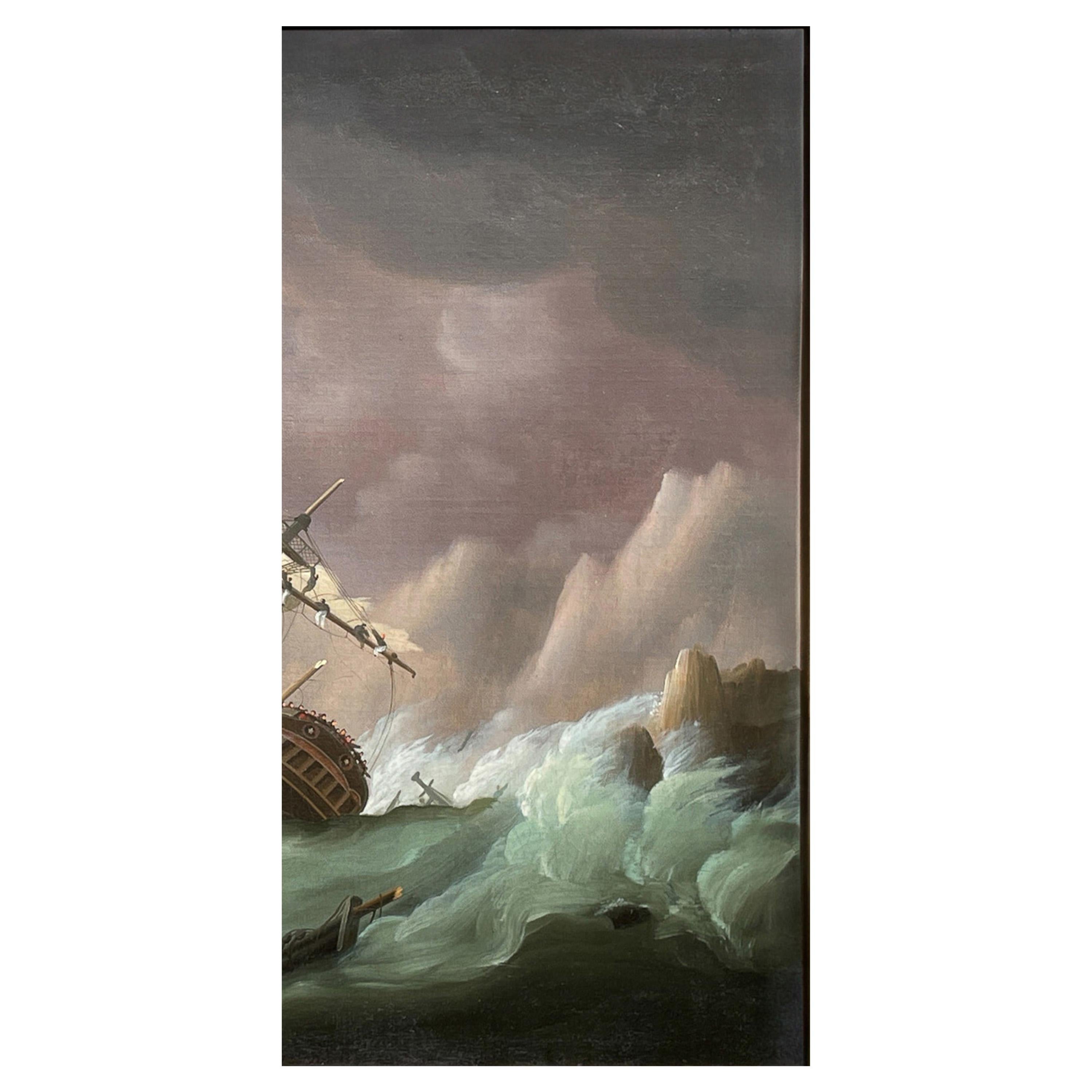 Dipinto ad olio di navi della Marina Militare Antique French Frigate After Battle of Trafalgar in vendita 2