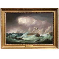 Antique Marine Naval Ships Oil Painting Fragata francesa tras la batalla de Trafalgar
