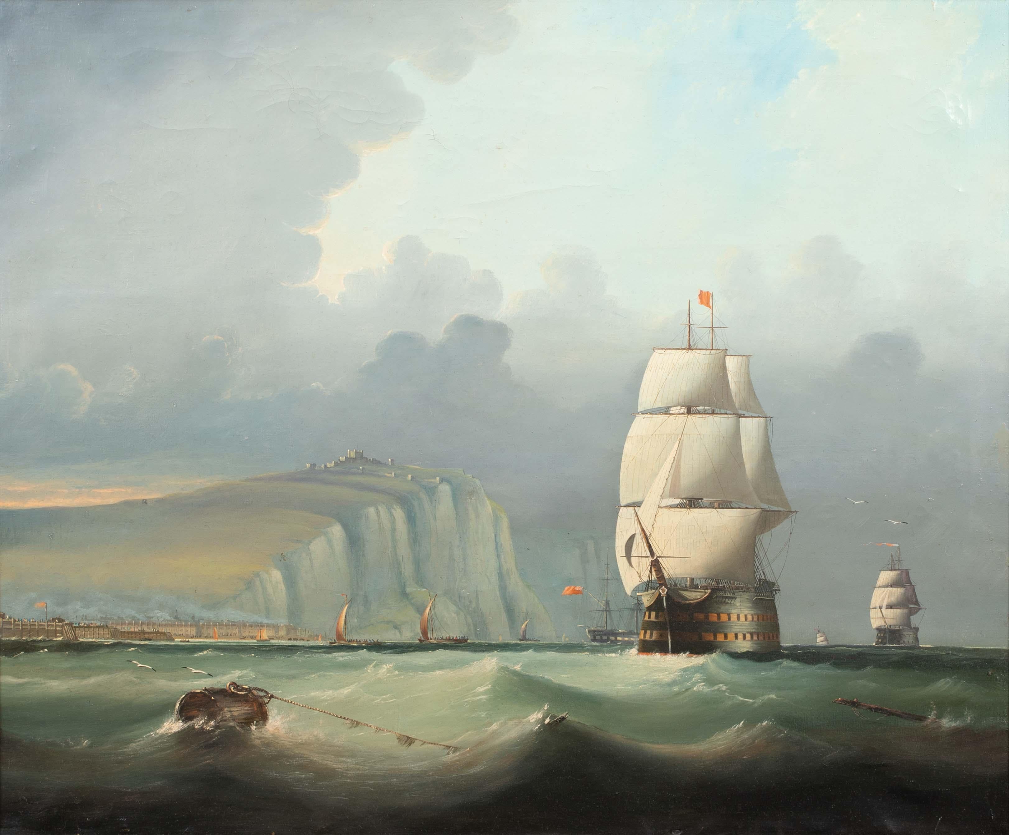 Thomas Buttersworth Landscape Painting - British Royal Navy Fleet Returning At Dover, 19th Century 